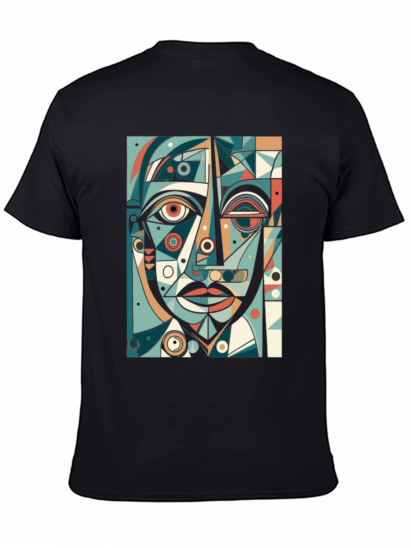 Abstract Geometric Face Graphic Tee - Black