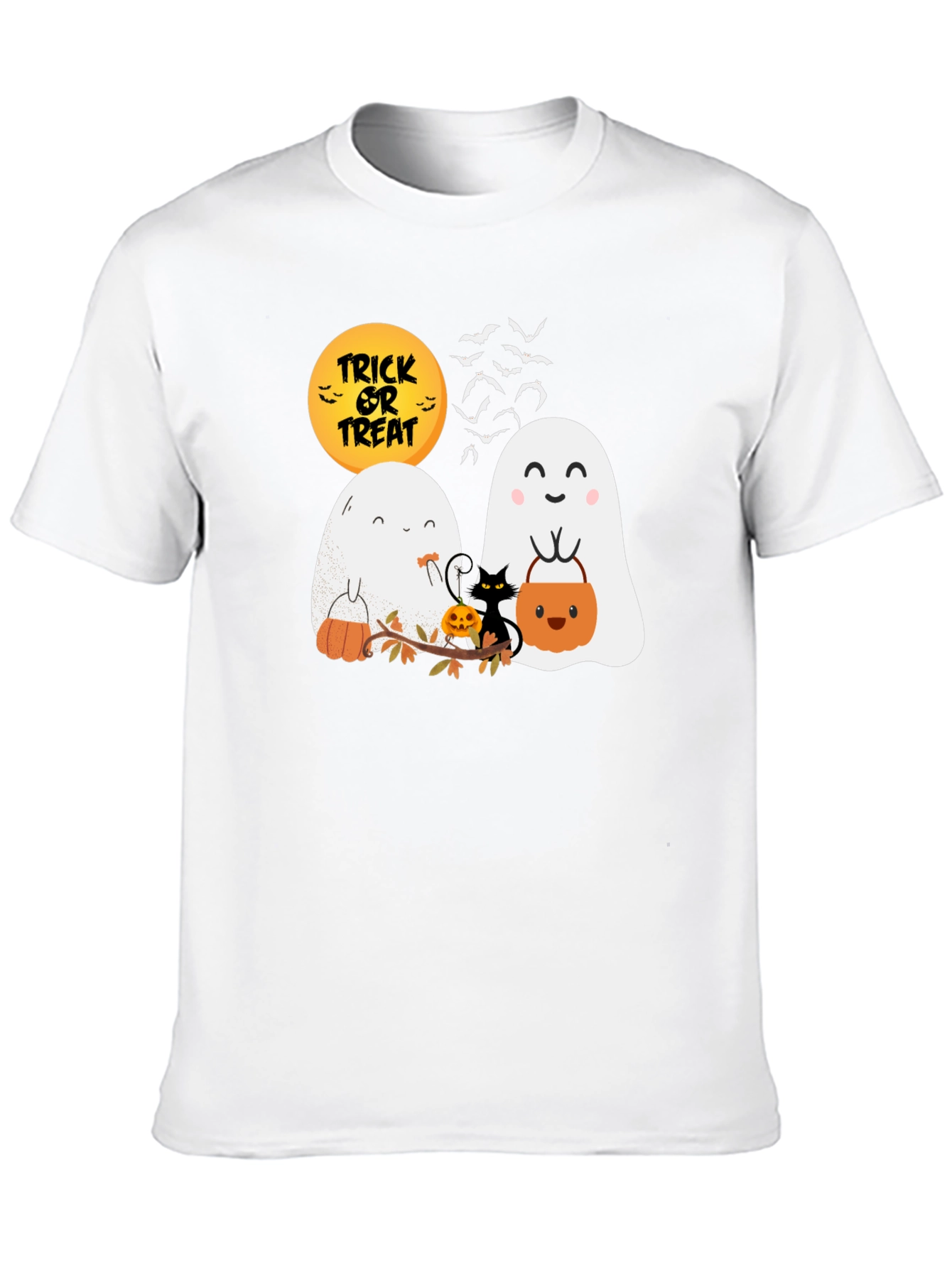 Halloween Ghost & Cat Graphic T-Shirt