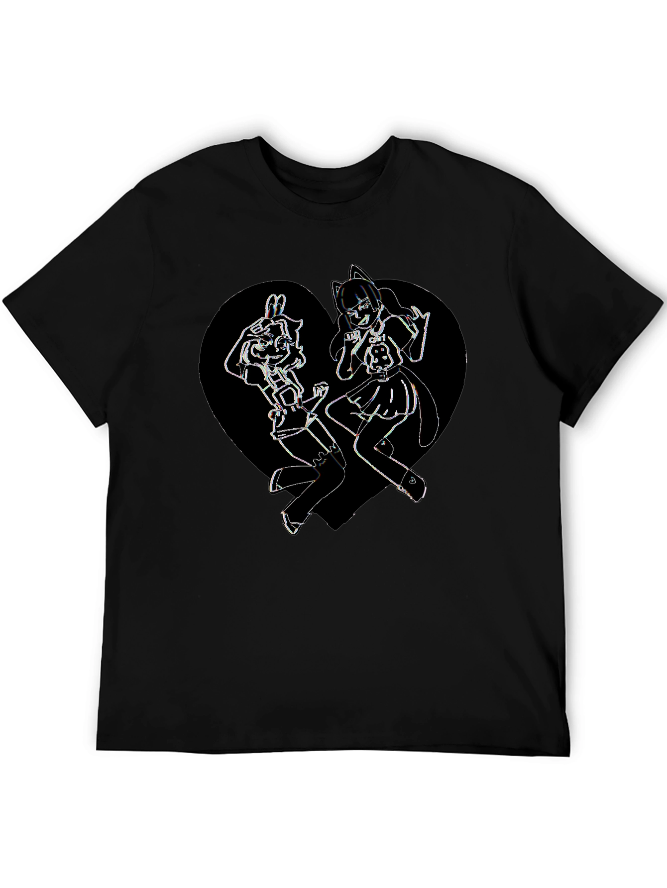 Anime Girl Heart Graphic Tee - Black Cotton Blend
