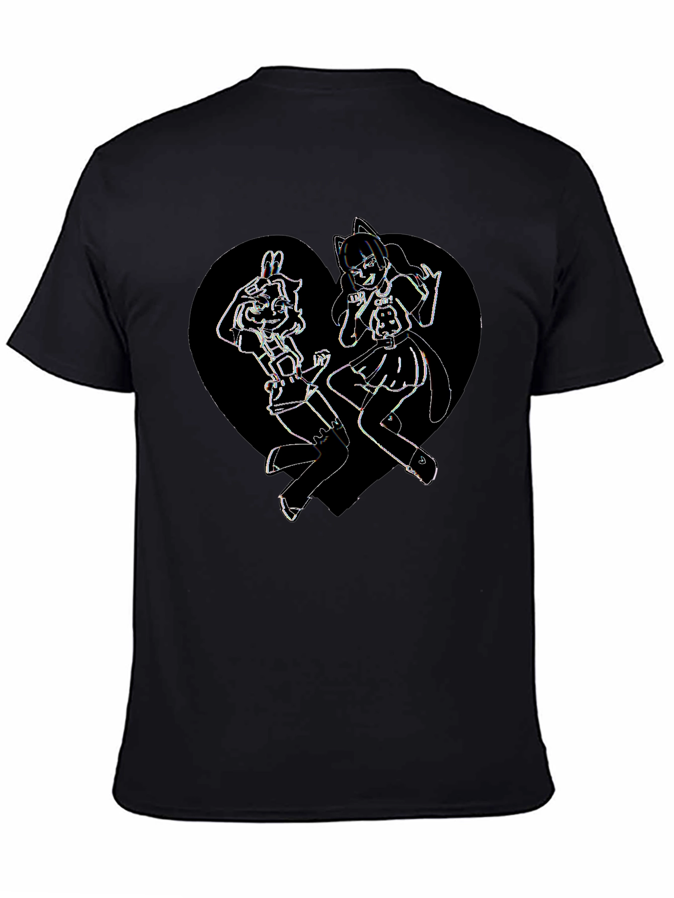 Anime Girl Heart Graphic Tee - Black Cotton Blend