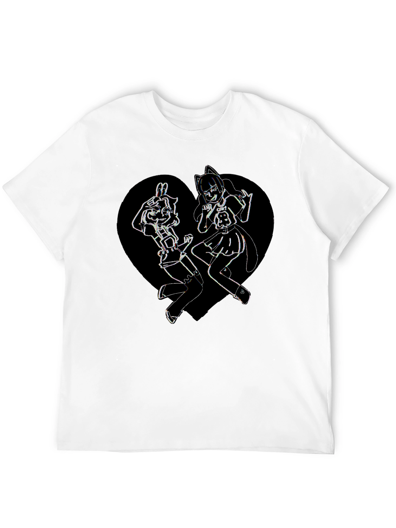 Anime Girl Heart Graphic Tee - Black Cotton Blend