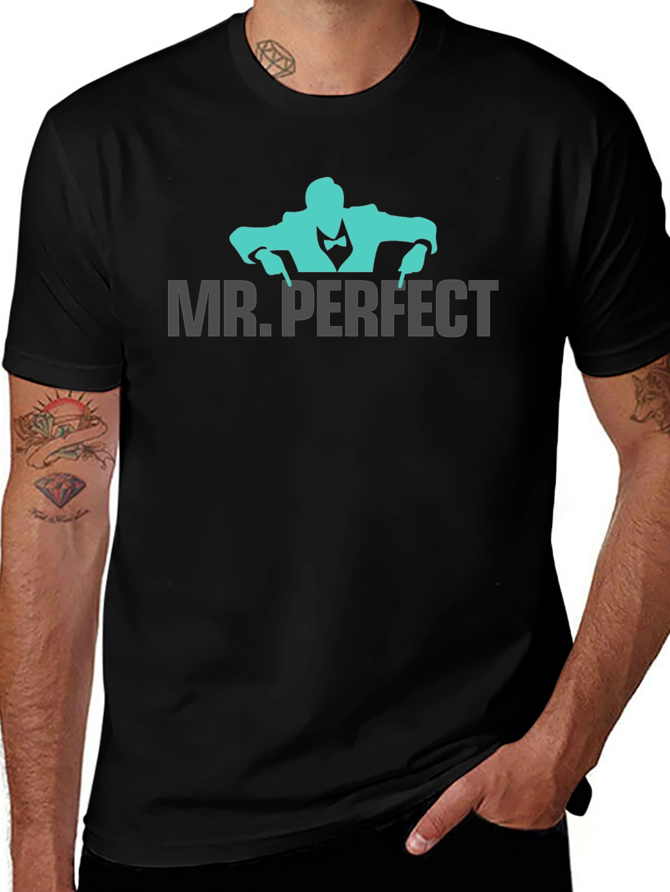 Mr. Perfect Graphic Tee - Black Cotton Blend T-Shirt