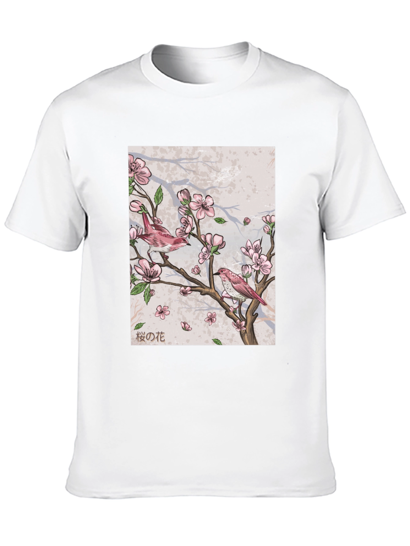 Cherry Blossom Bird Print Black T-Shirt