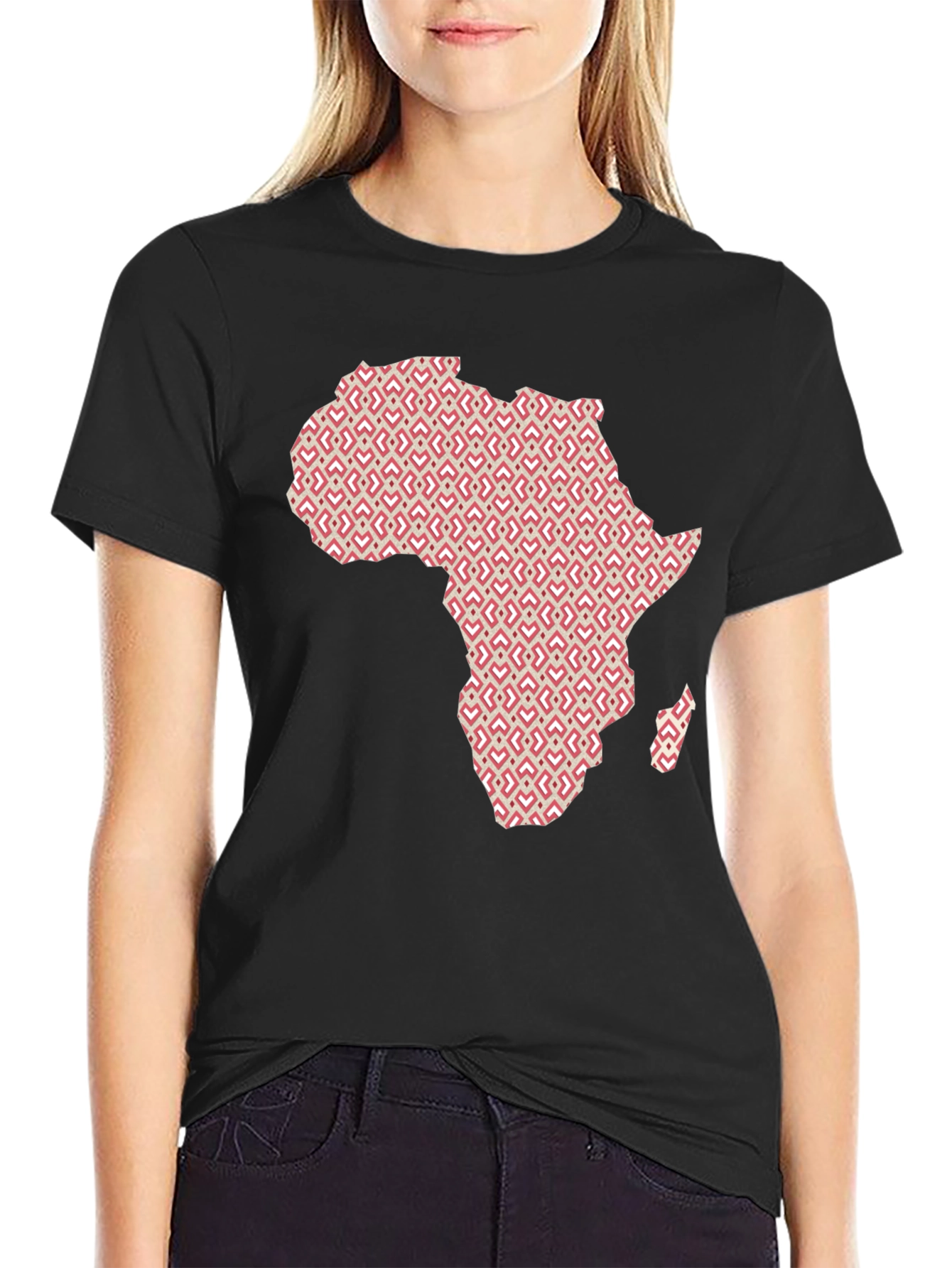 Africa Map Pattern Graphic Tee - Modern Black T-Shirt