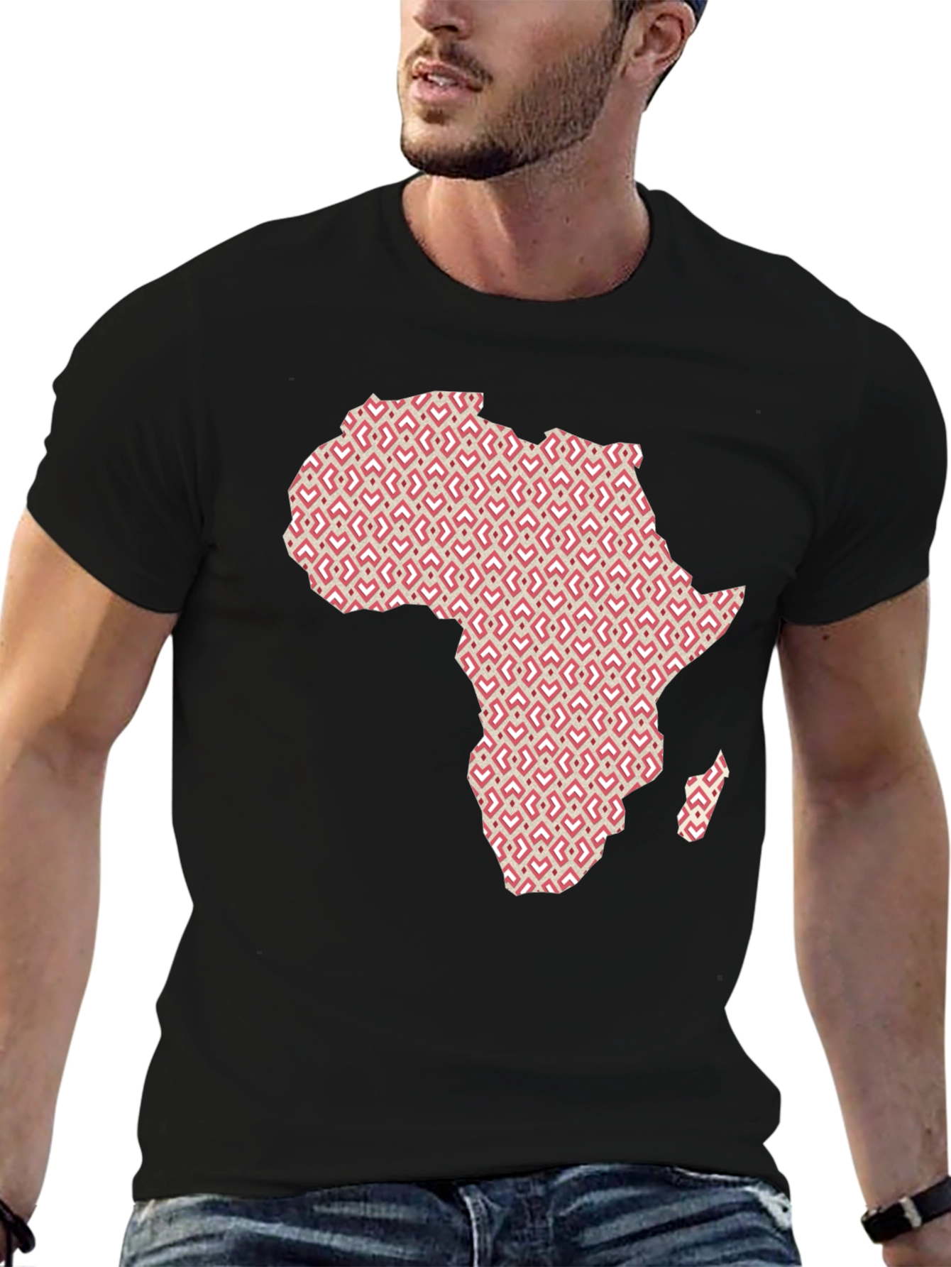 Africa Map Pattern Graphic Tee - Modern Black T-Shirt