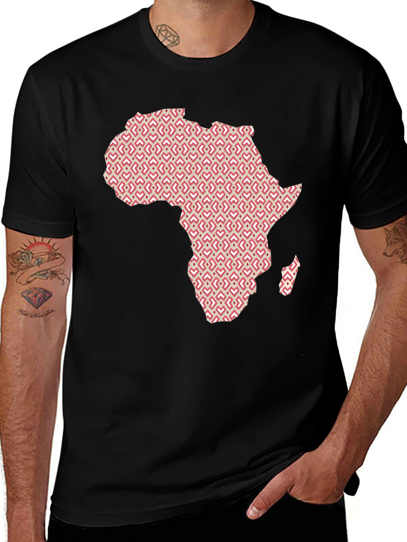 Africa Map Pattern Graphic Tee - Modern Black T-Shirt