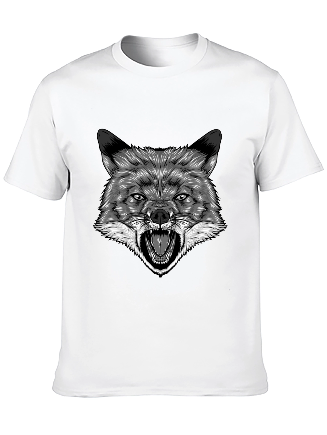 Mens Black T-Shirt with Wolf Graphic