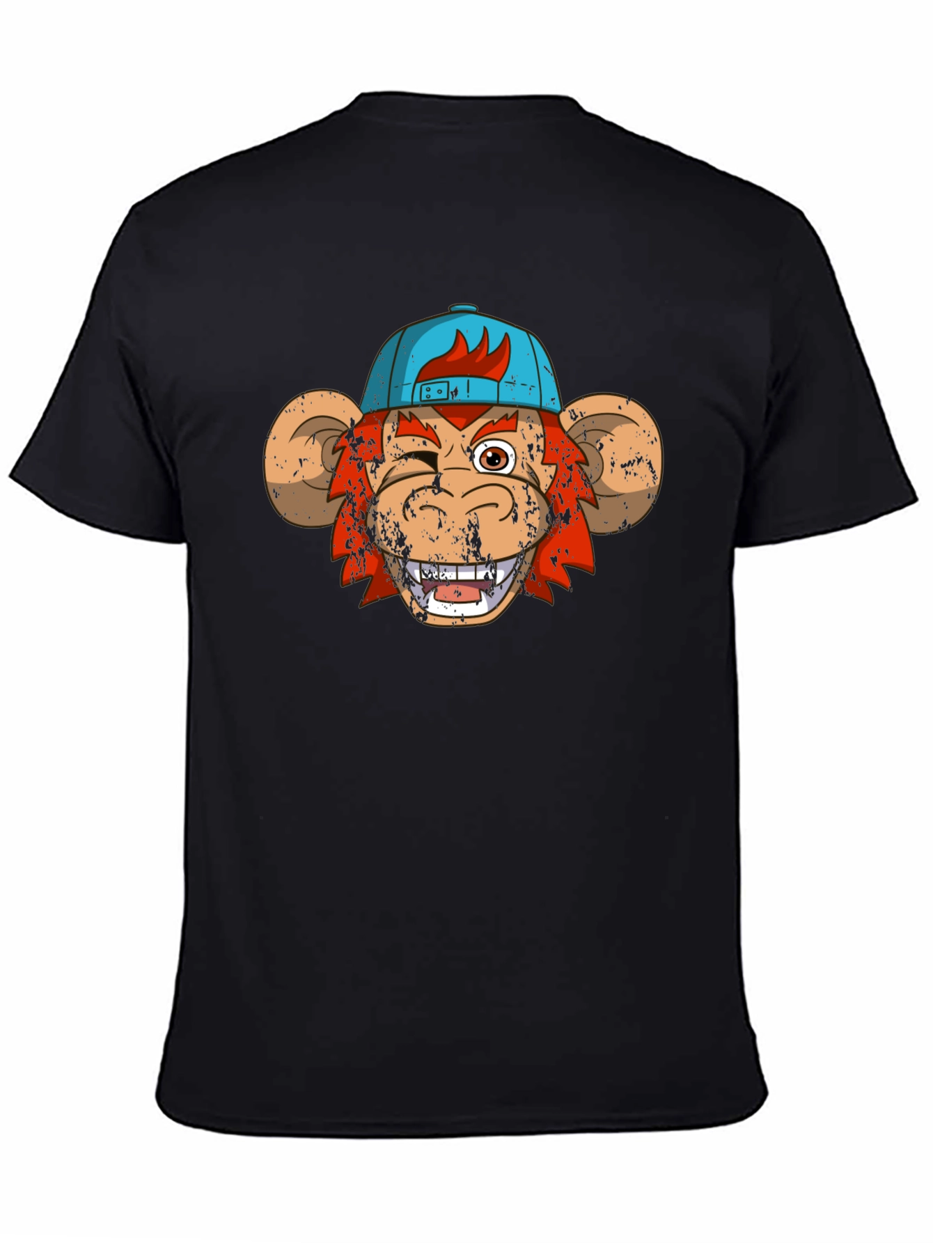 Winking Monkey Graphic Tee - Black Cotton Crew Neck