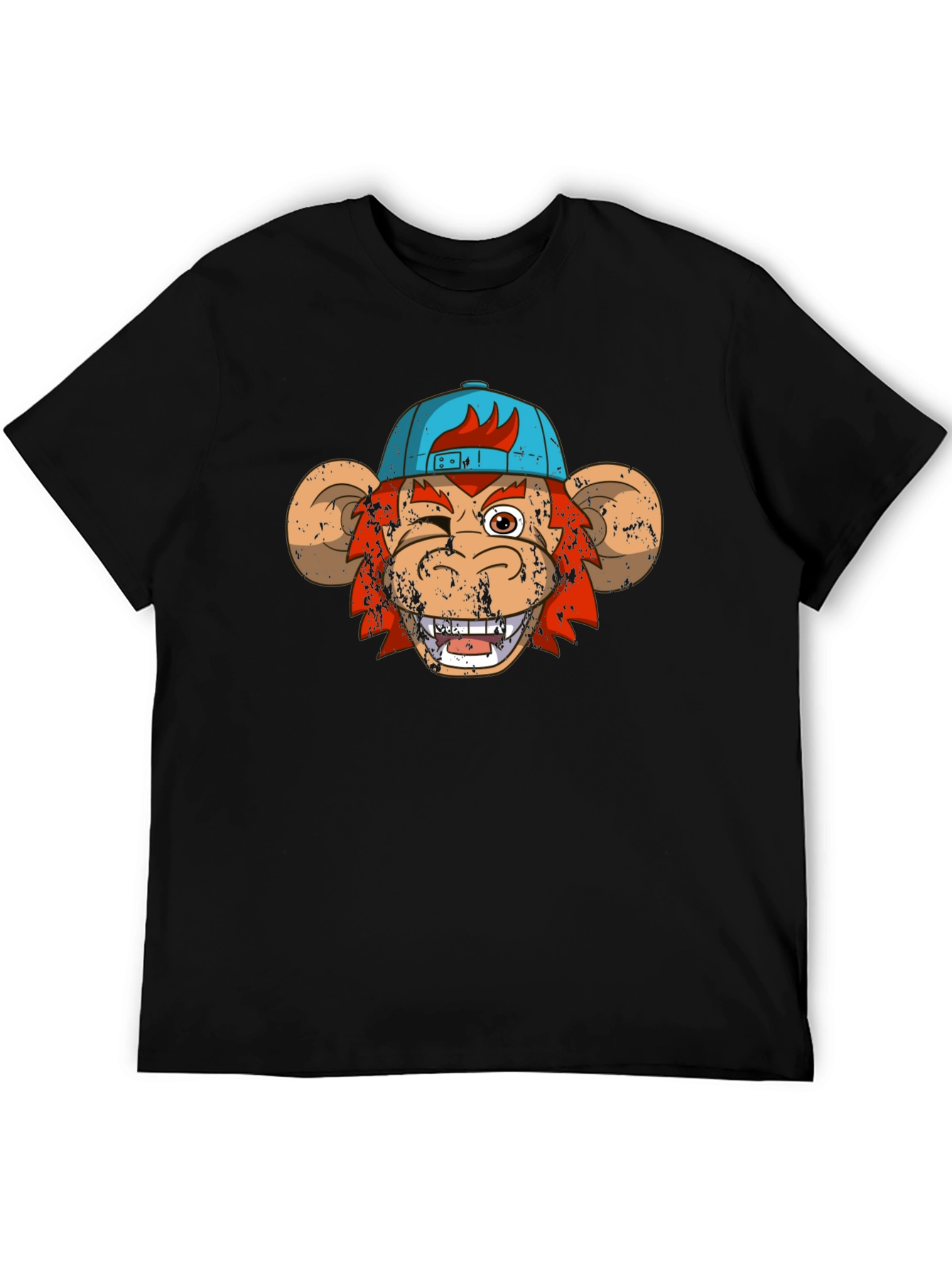 Winking Monkey Graphic Tee - Black Cotton Crew Neck
