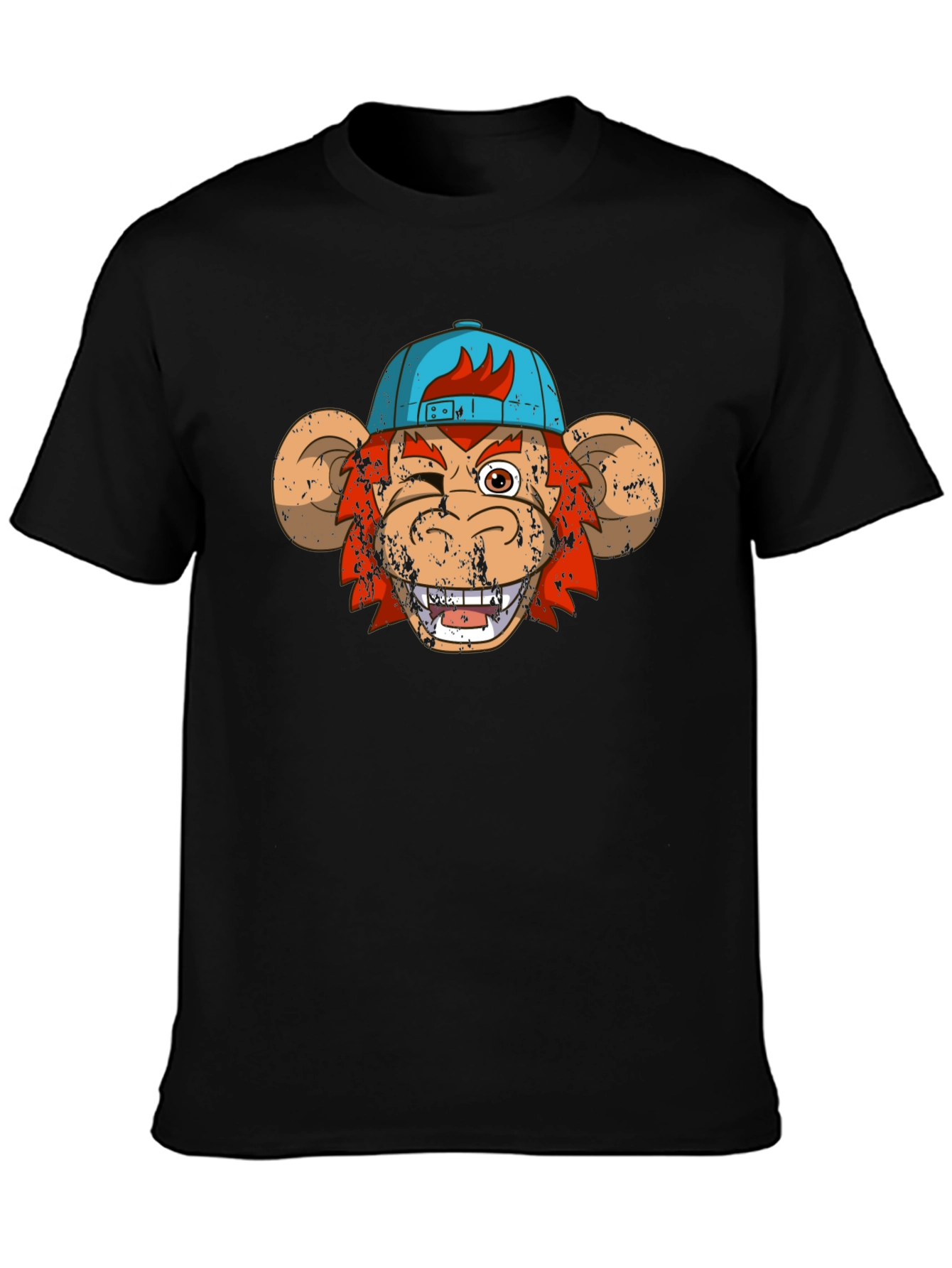 Winking Monkey Graphic Tee - Black Cotton Crew Neck