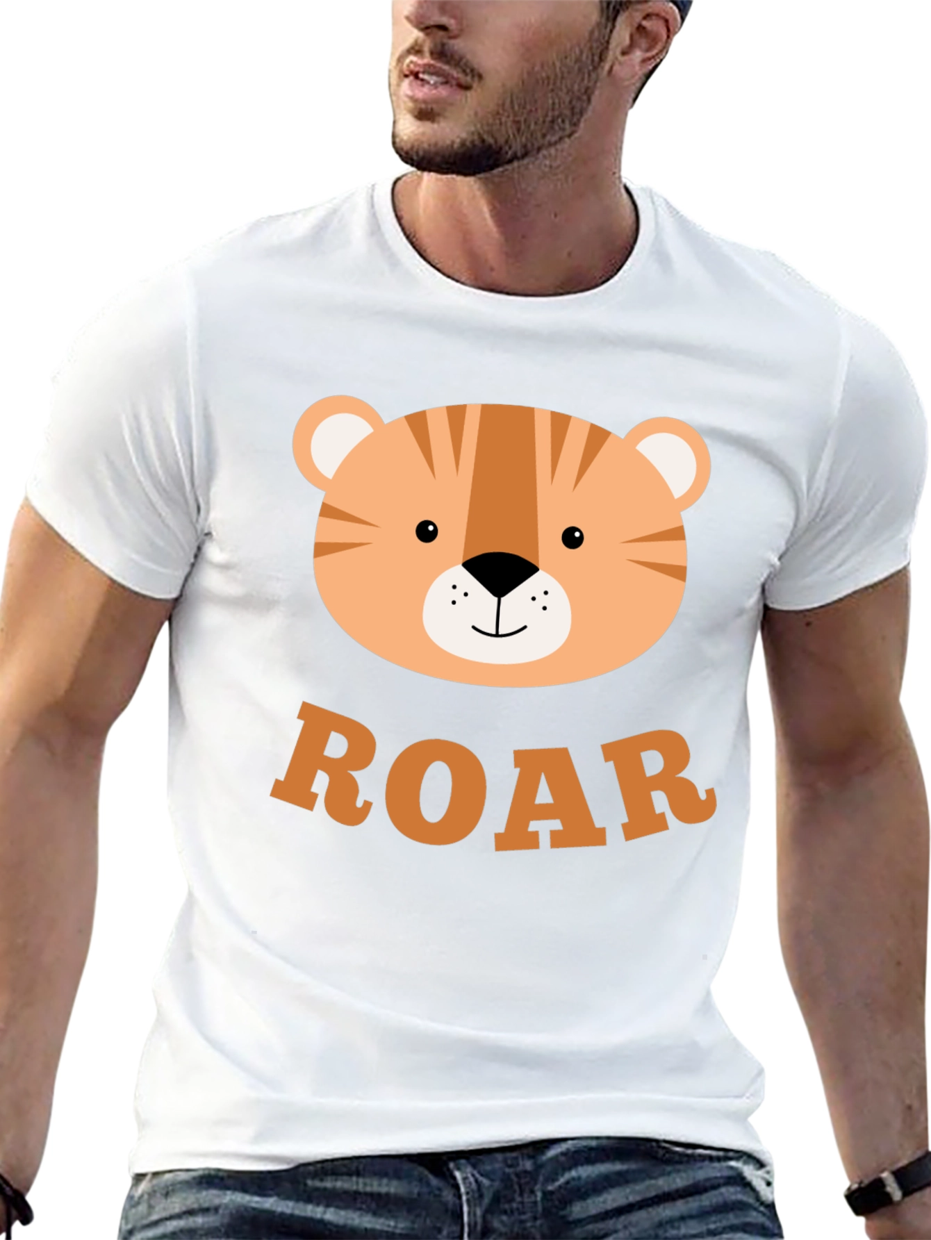Roar! Cute Tiger Graphic T-Shirt - Black Cotton Blend