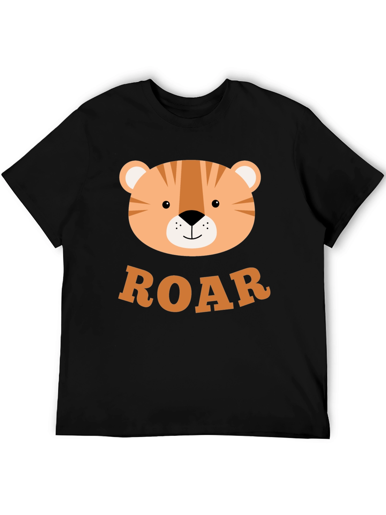 Roar! Cute Tiger Graphic T-Shirt - Black Cotton Blend