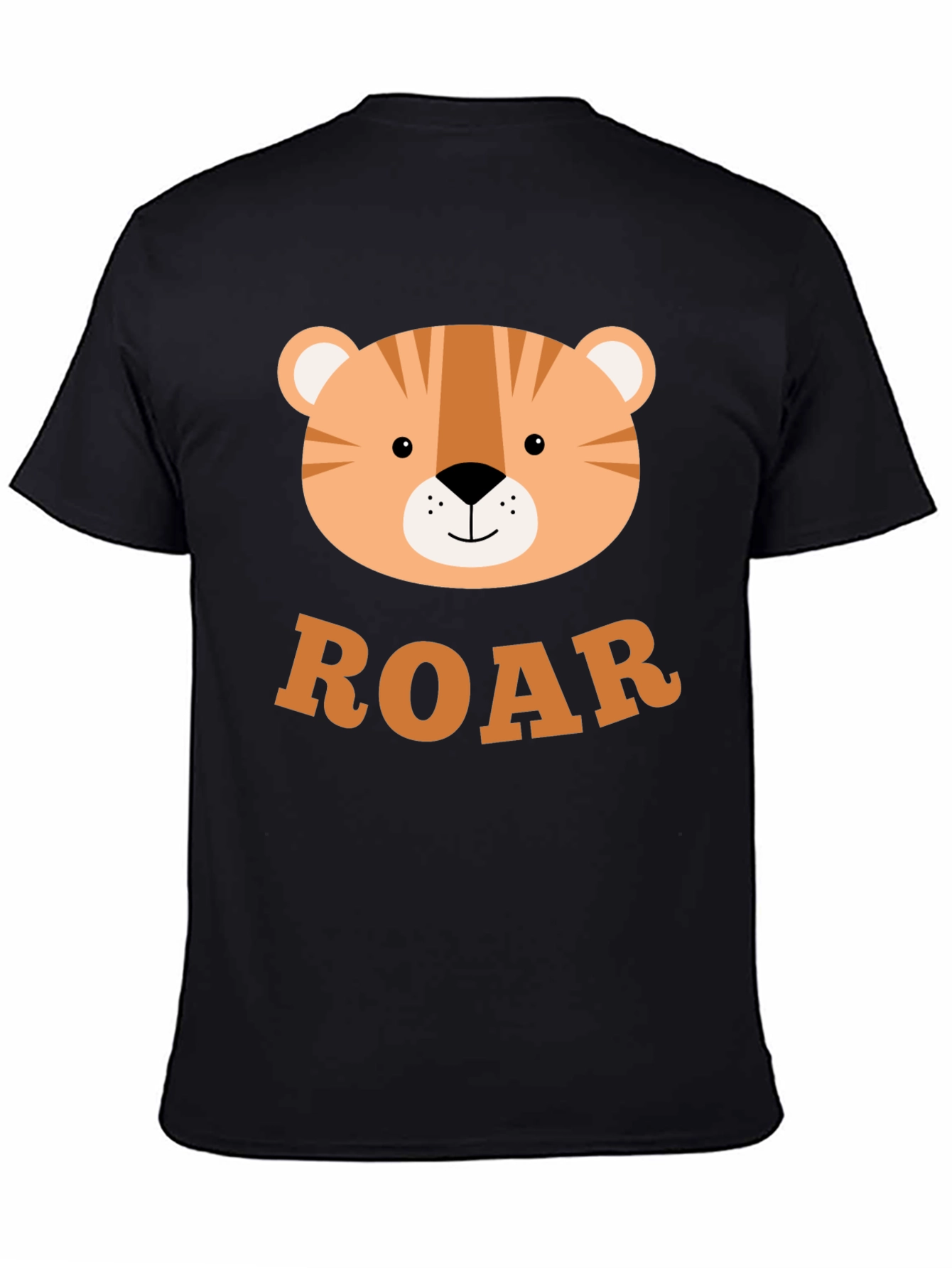 Roar! Cute Tiger Graphic T-Shirt - Black Cotton Blend
