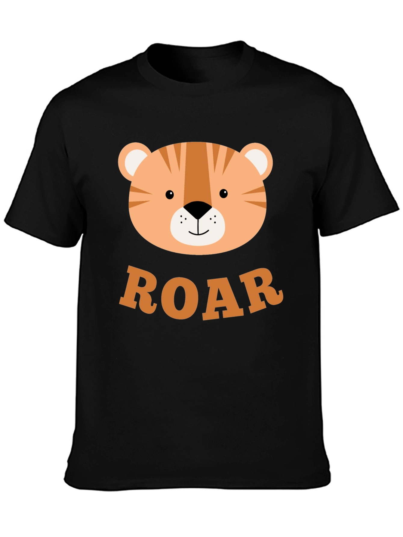 Roar! Cute Tiger Graphic T-Shirt - Black Cotton Blend