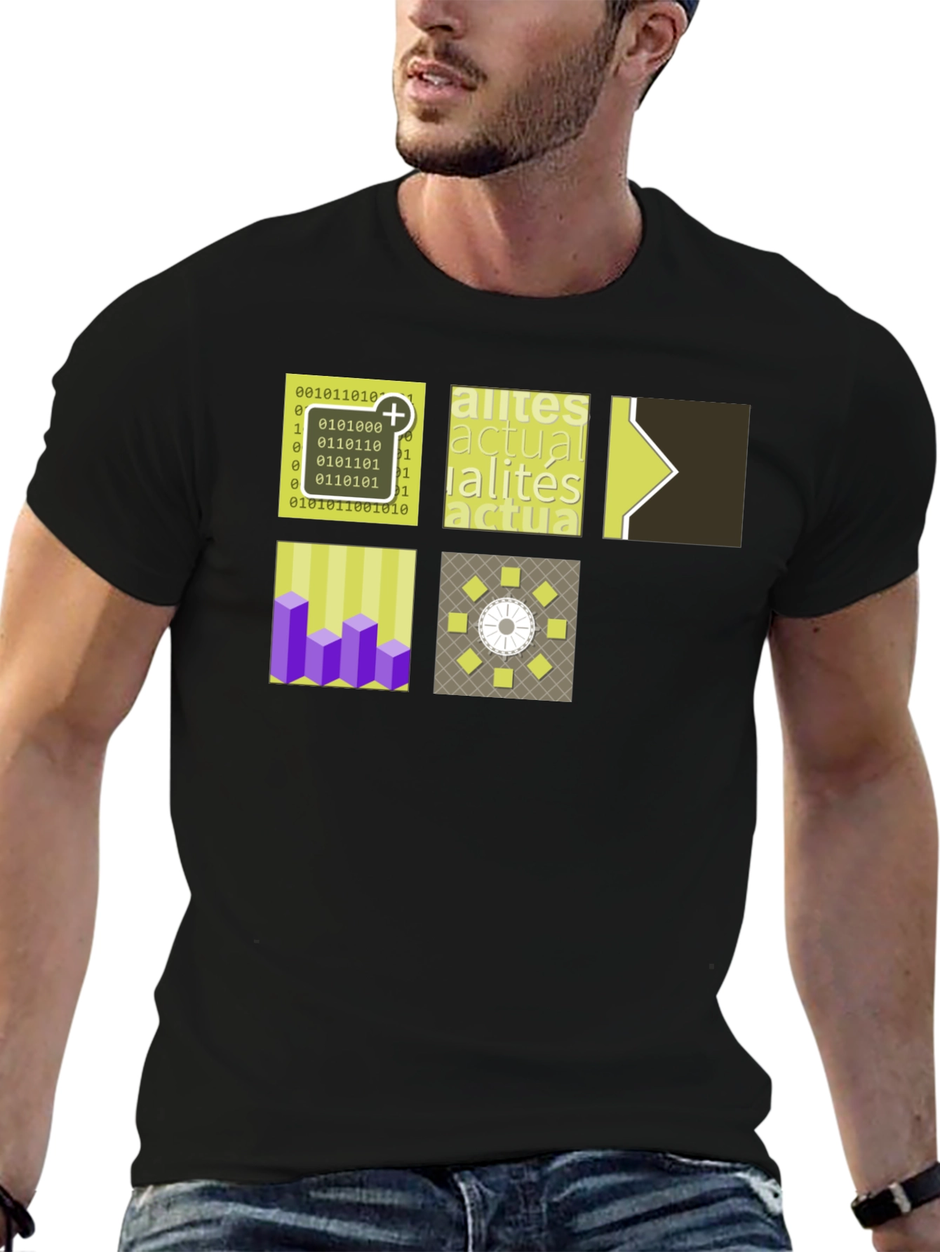 Modern Patterned Graphic Tee - Black