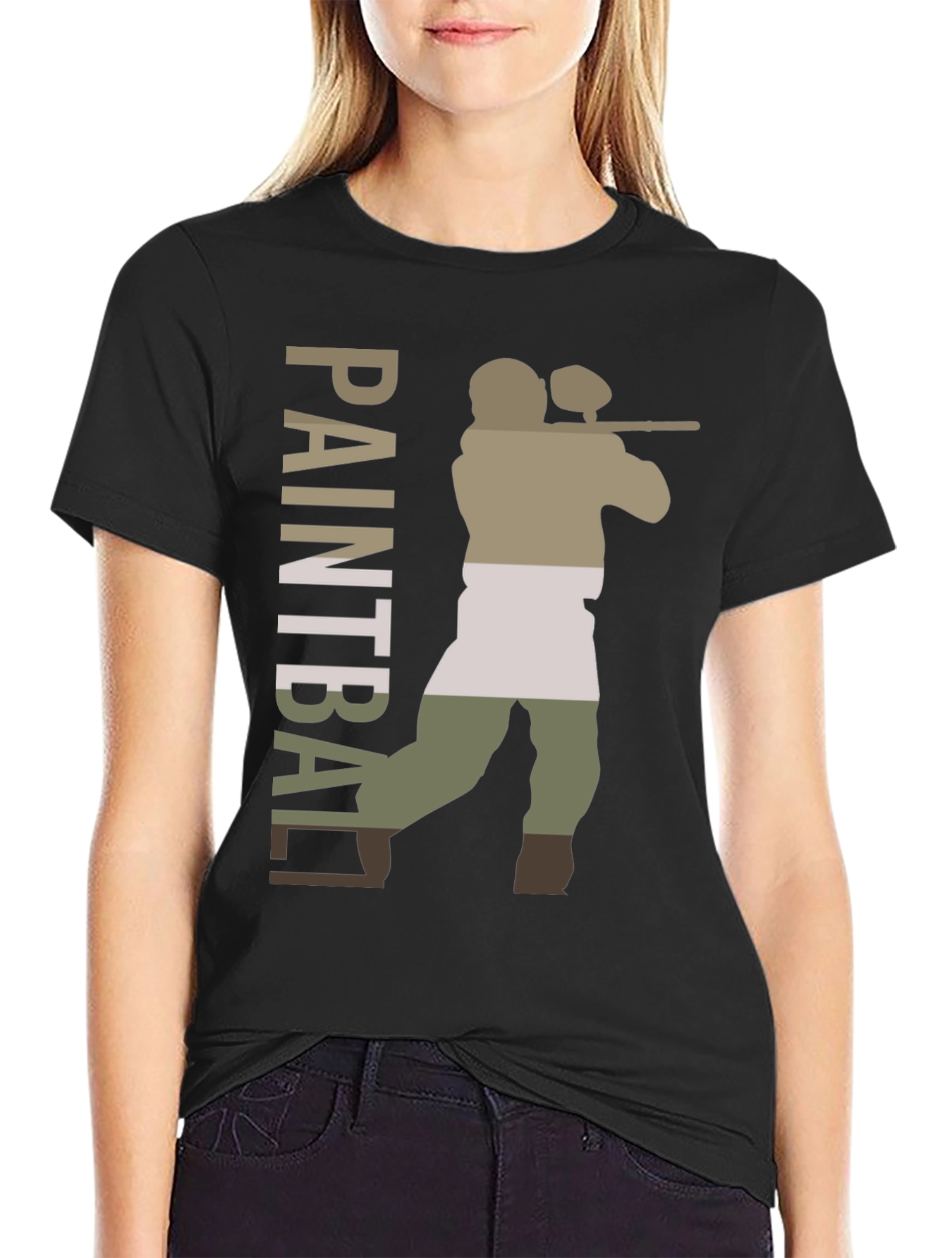 Paintball Player Graphic Tee - Black Cotton Blend