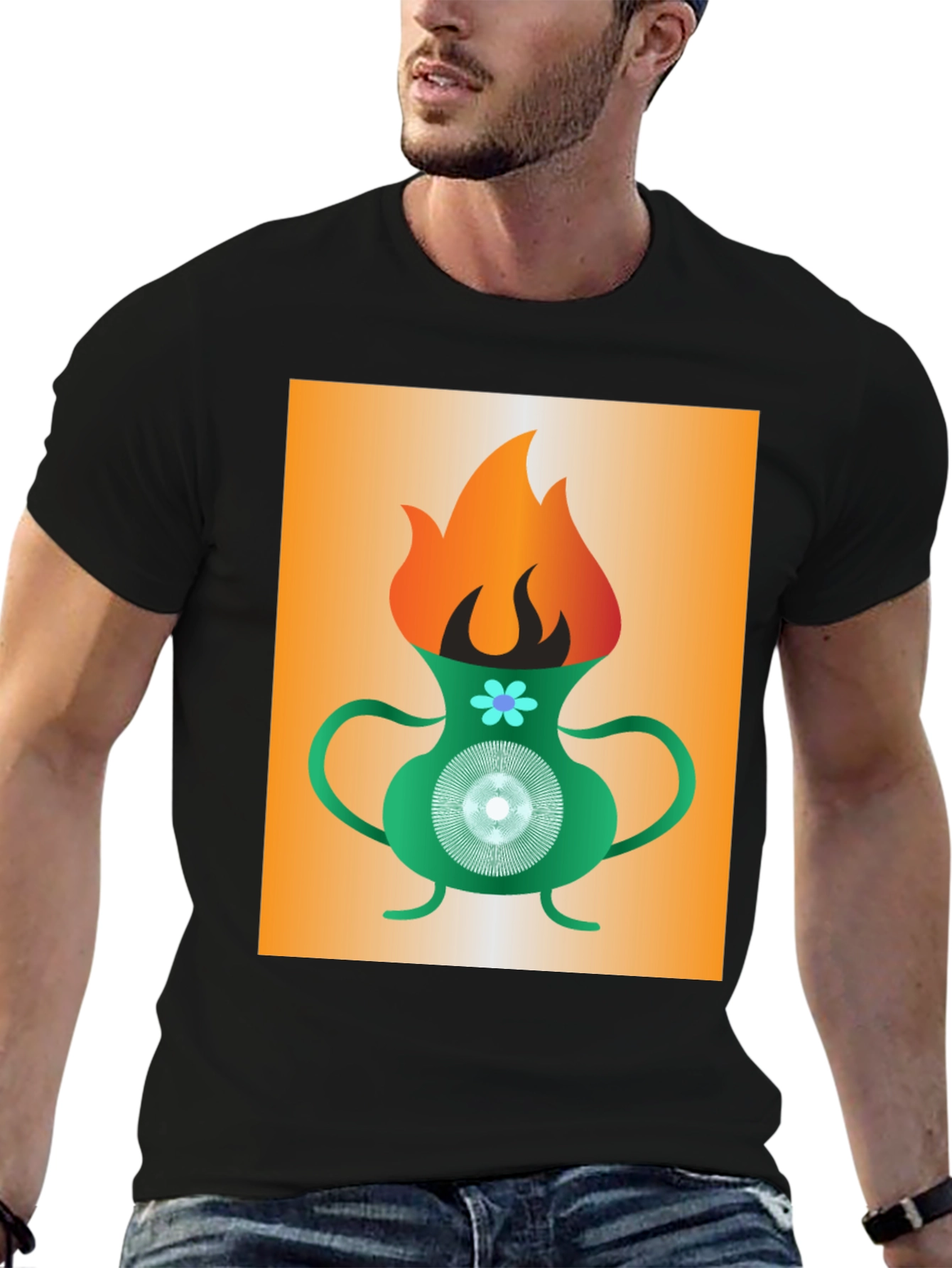 Flame Vase Graphic Tee - Modern Art T-Shirt