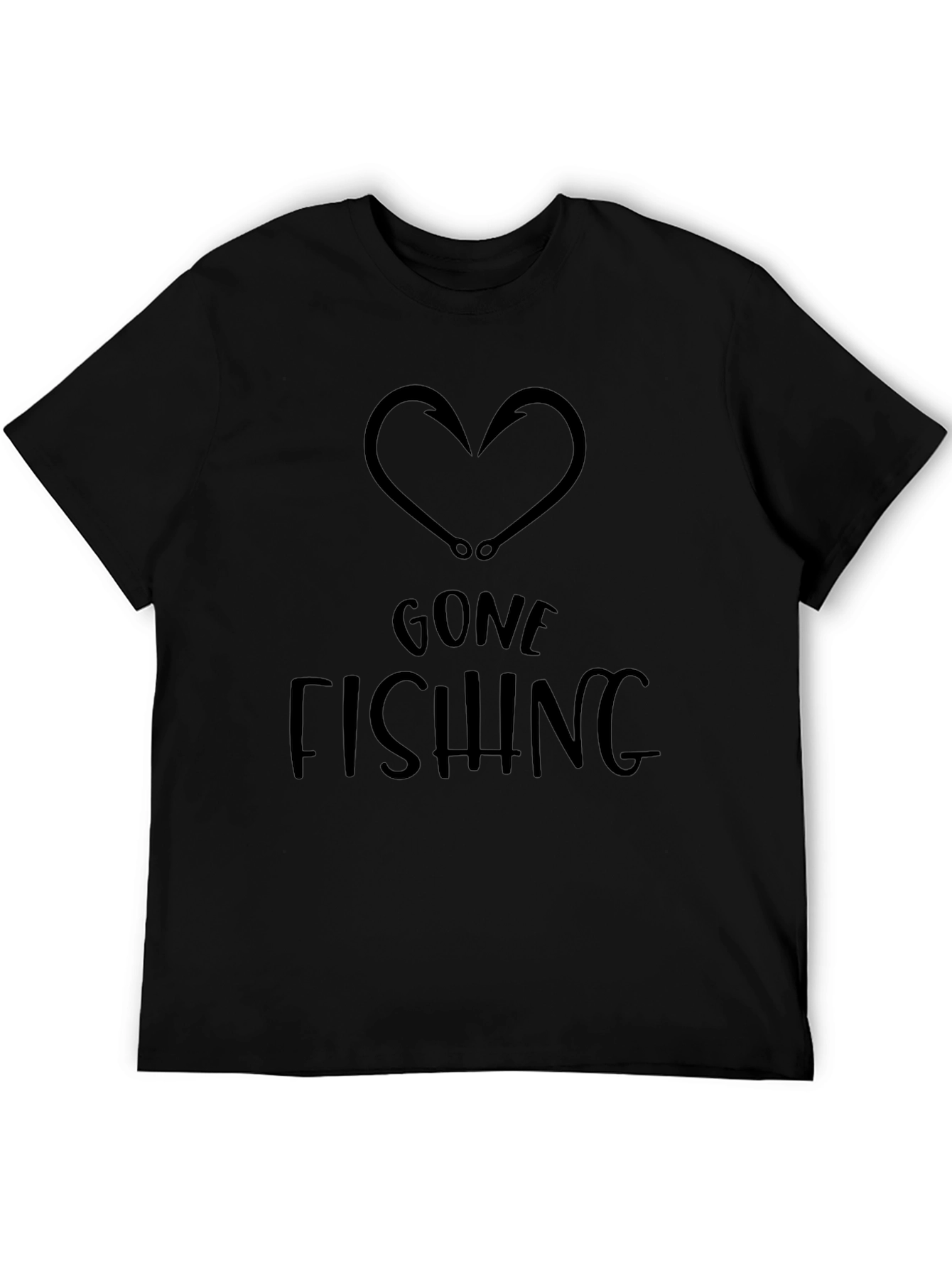 Gone Fishing Heart Hook Black T-Shirt