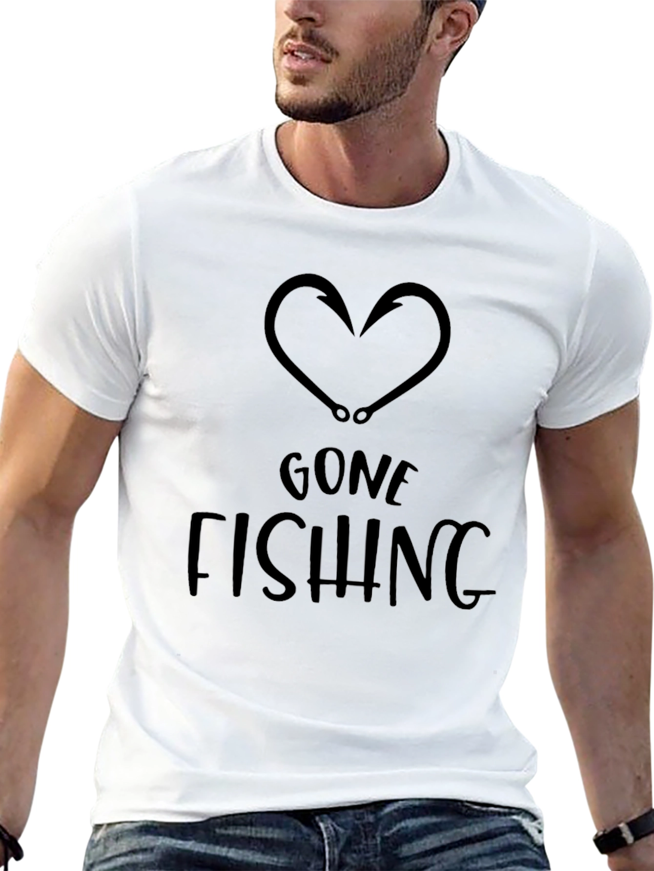 Gone Fishing Heart Hook Black T-Shirt