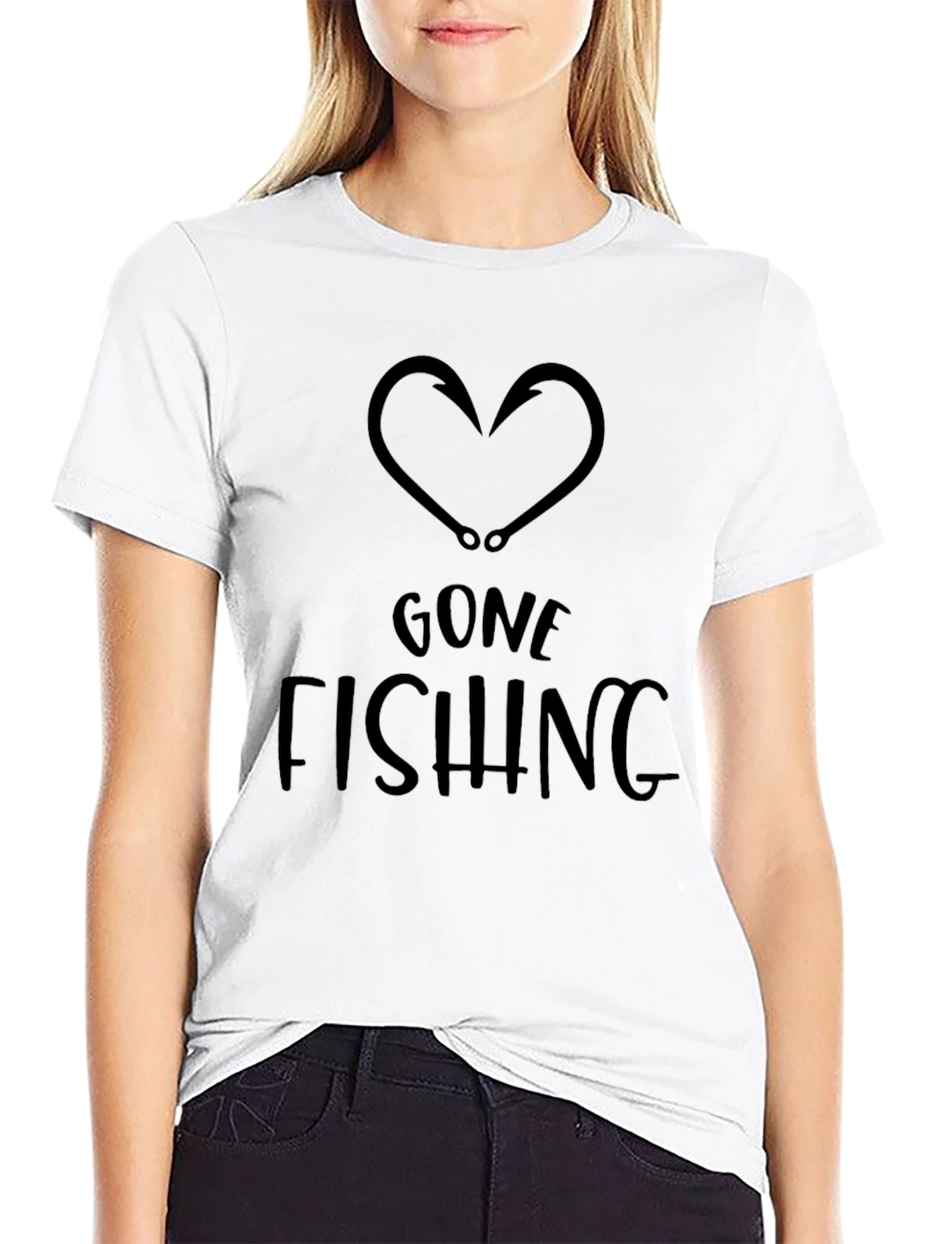 Gone Fishing Heart Hook Black T-Shirt