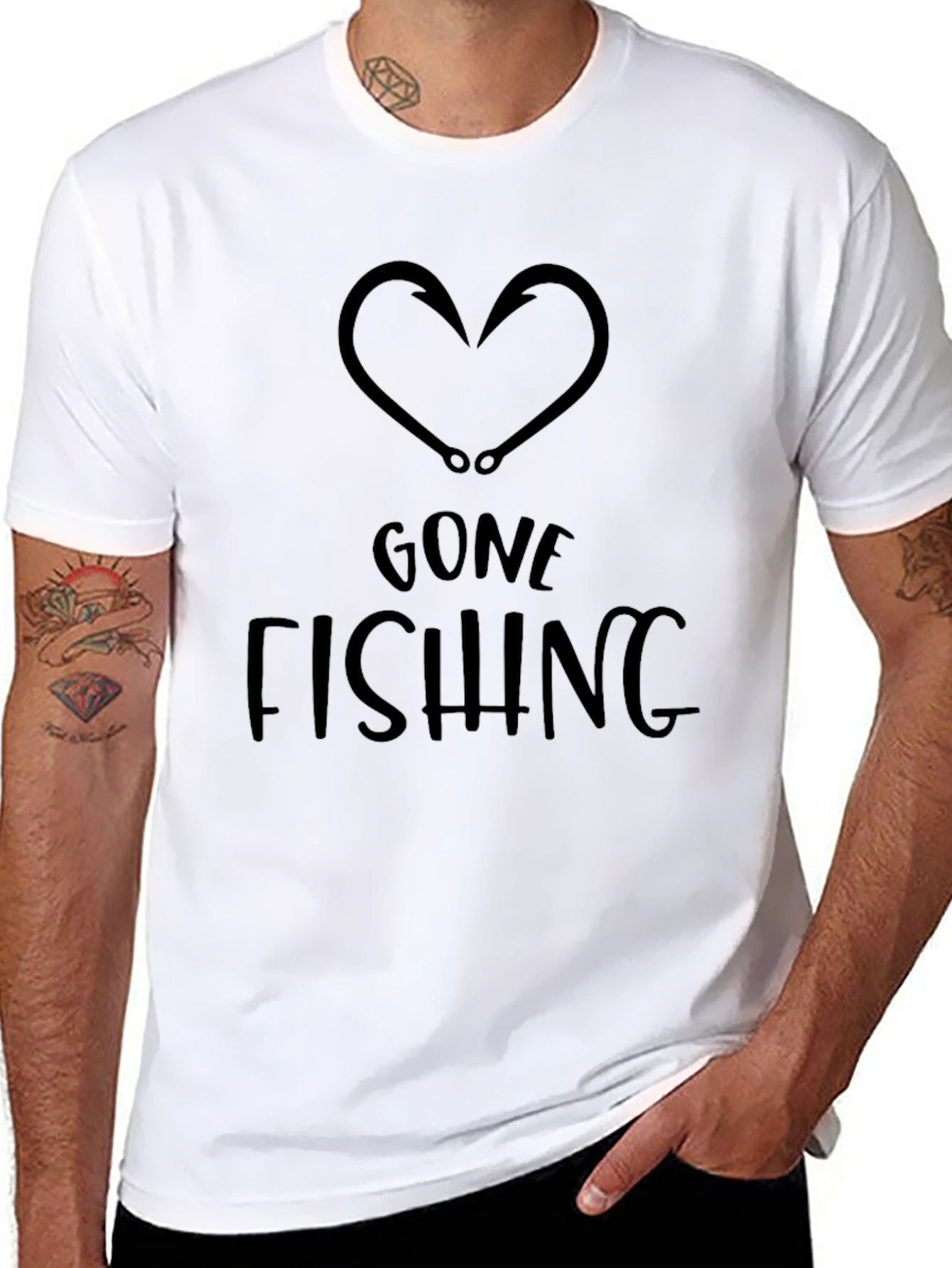 Gone Fishing Heart Hook Black T-Shirt
