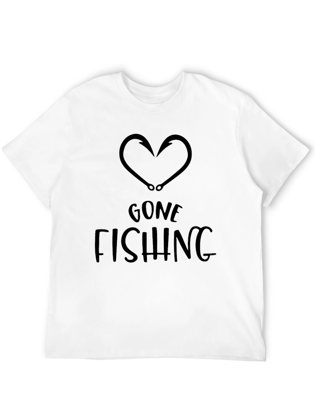 Gone Fishing Heart Hook Black T-Shirt