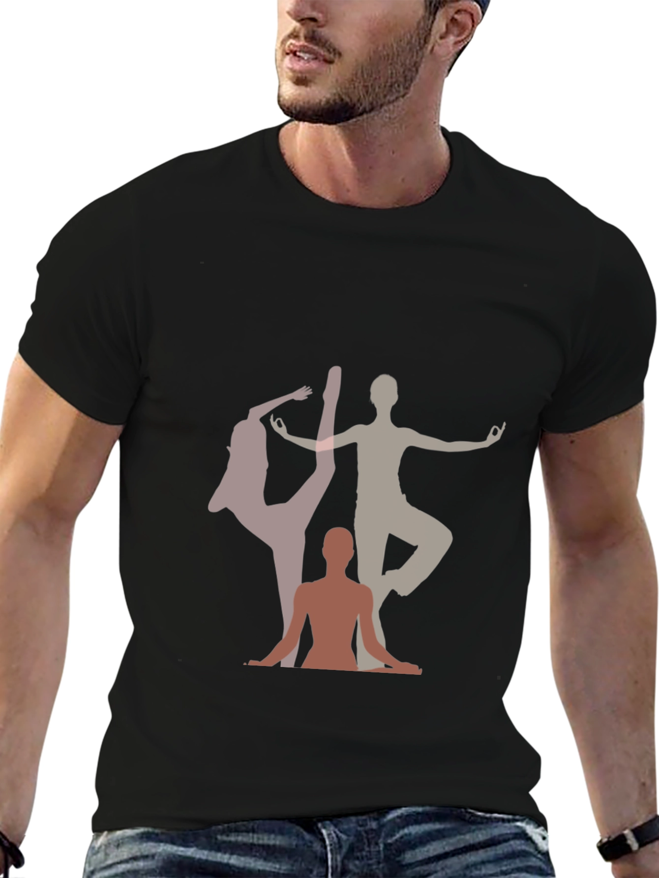 Yoga Pose Graphic Print Black T-Shirt