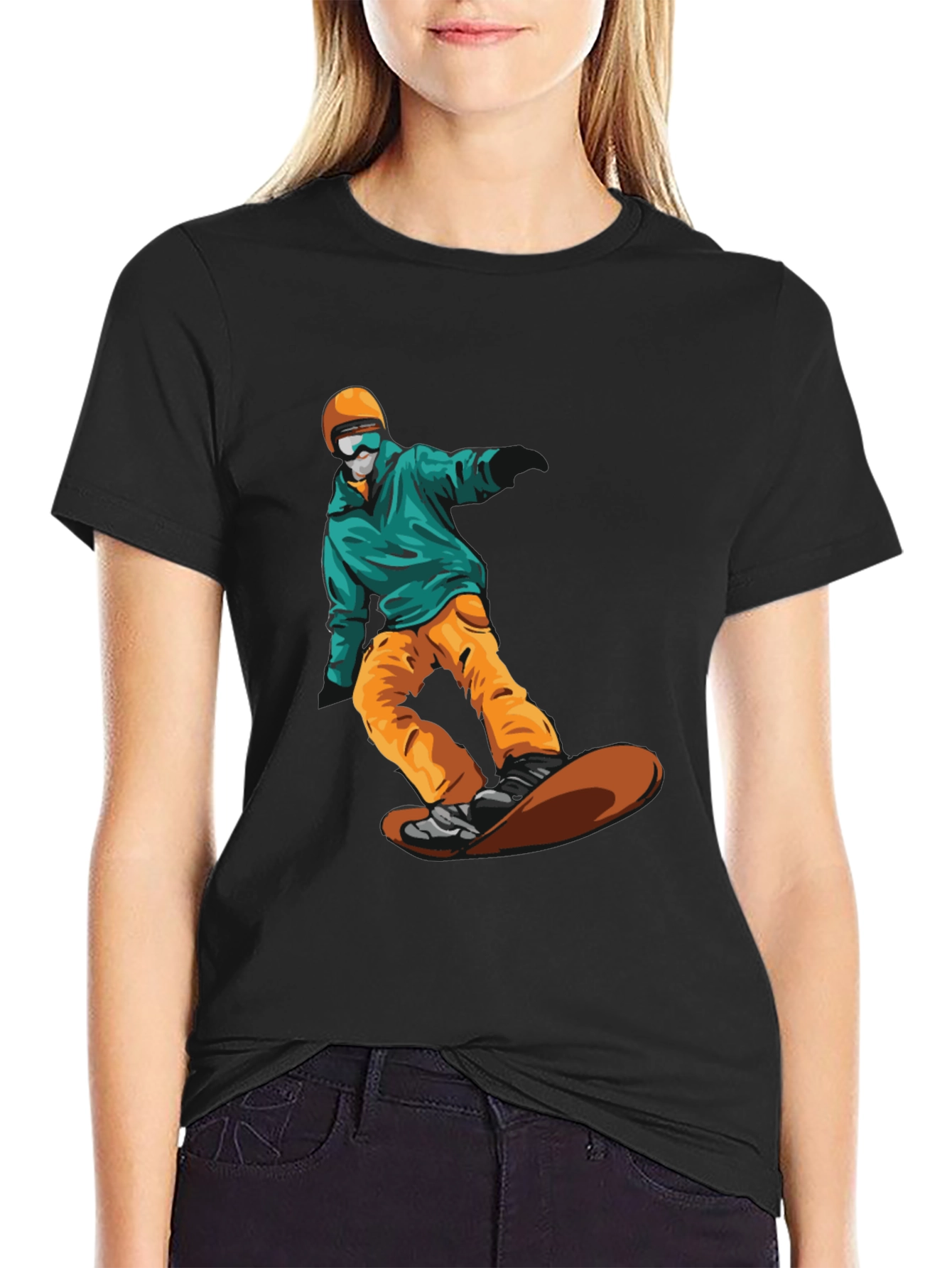Snowboarder Graphic Tee - Black Cotton T-Shirt