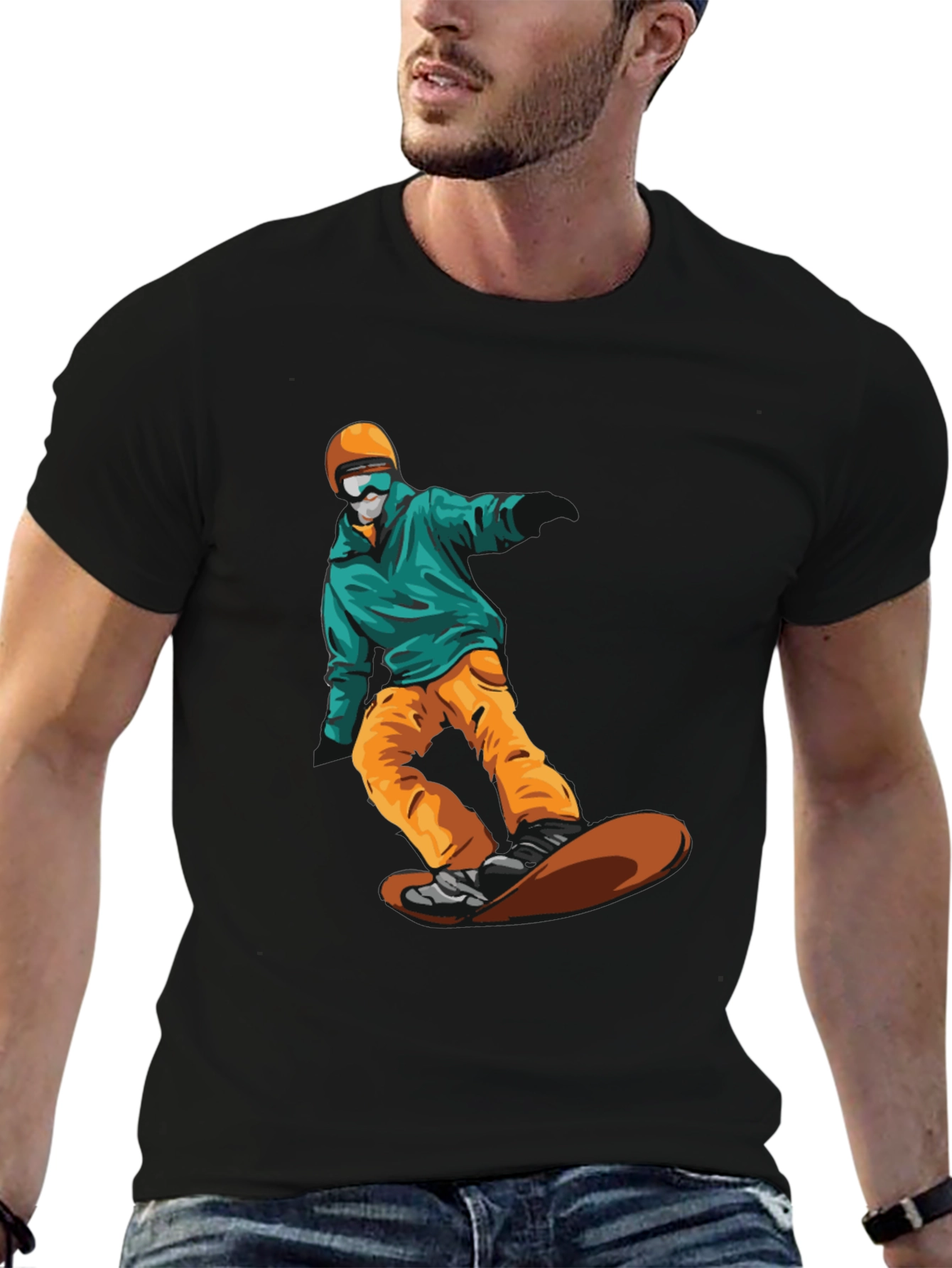 Snowboarder Graphic Tee - Black Cotton T-Shirt
