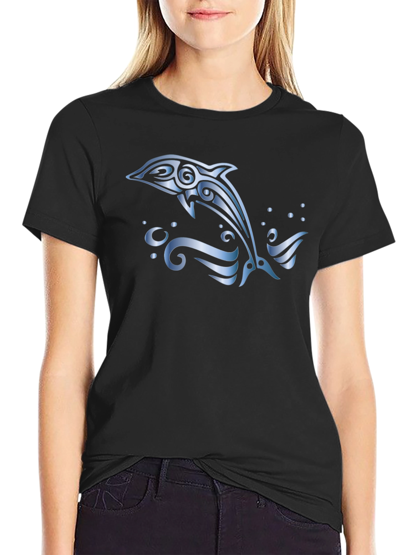 Tribal Dolphin T-Shirt - Black Cotton Tee
