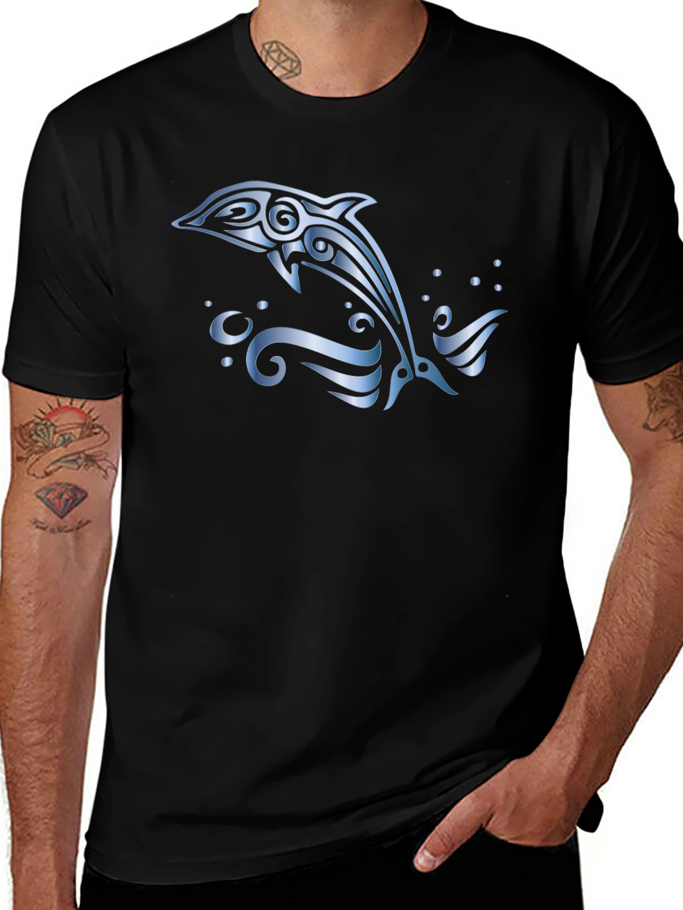 Tribal Dolphin T-Shirt - Black Cotton Tee