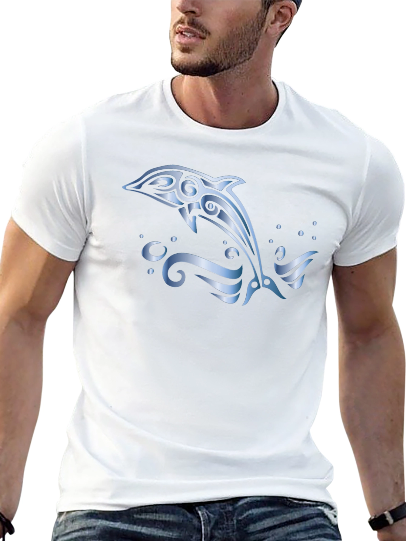 Tribal Dolphin T-Shirt - Black Cotton Tee