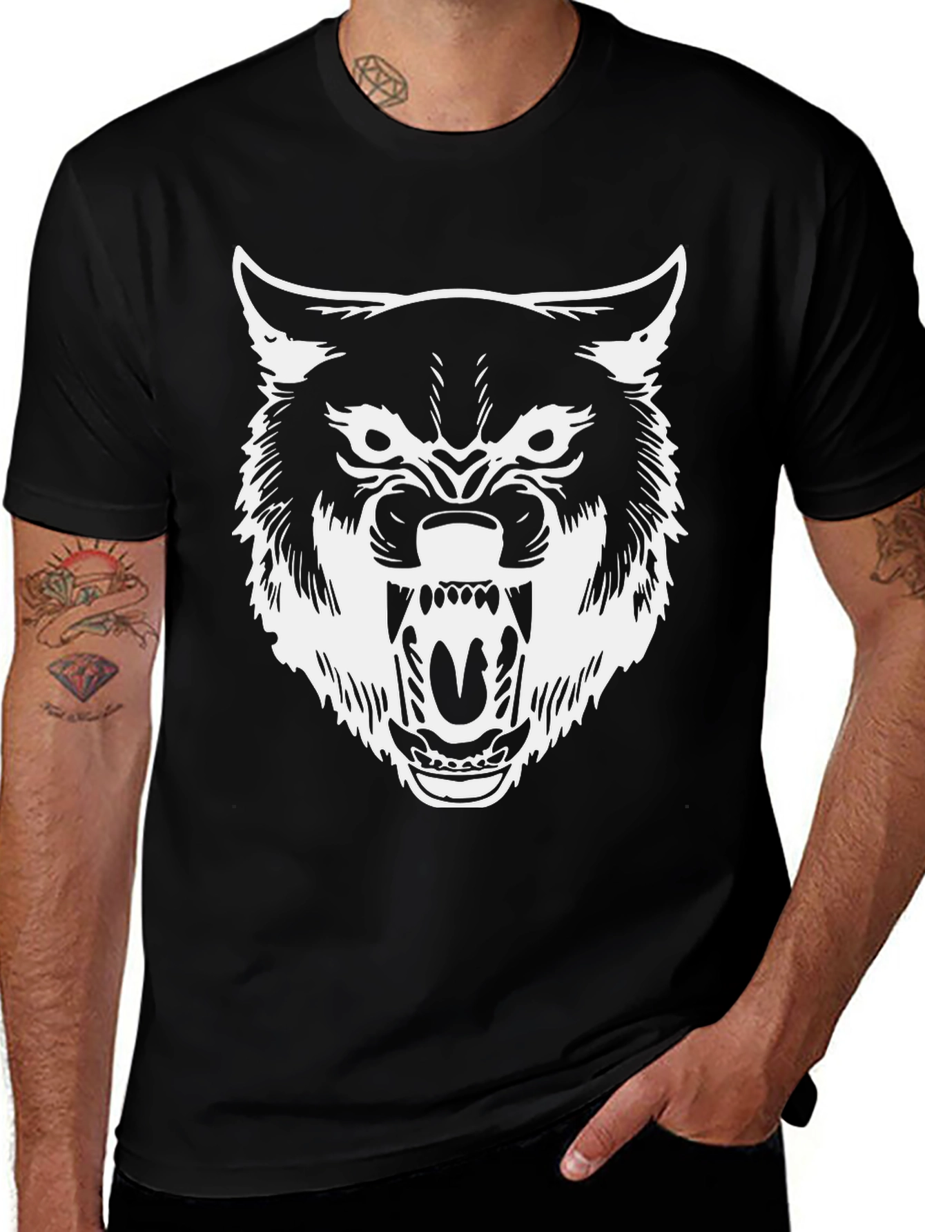 Mens Black Wolf Graphic Tee