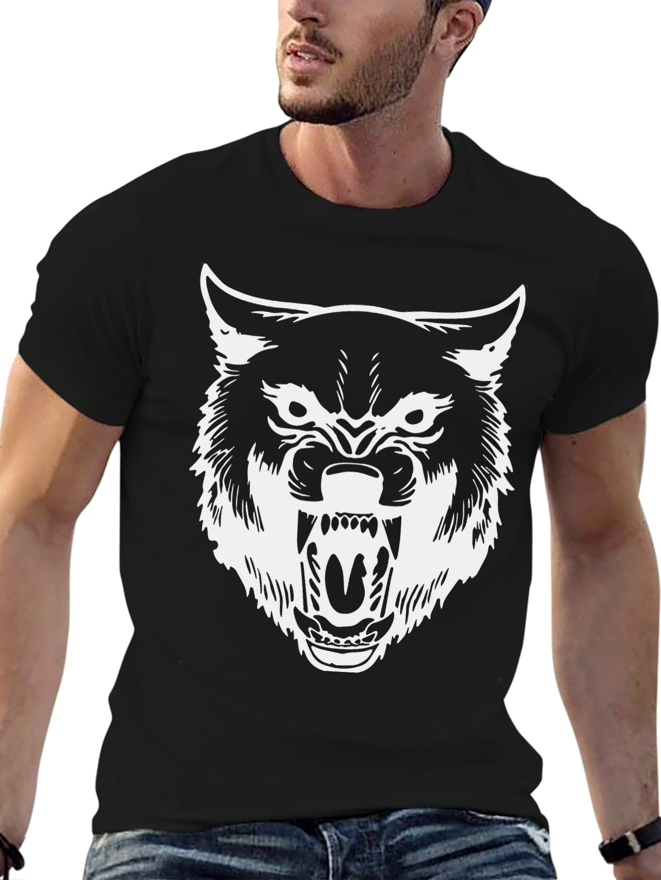 Mens Black Wolf Graphic Tee