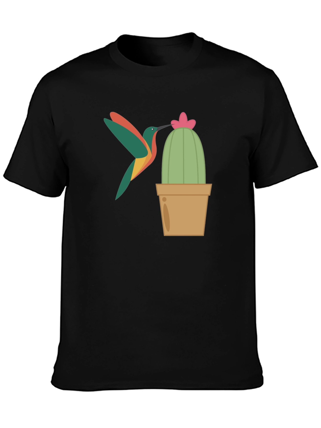 Hummingbird & Cactus Graphic T-Shirt - Black