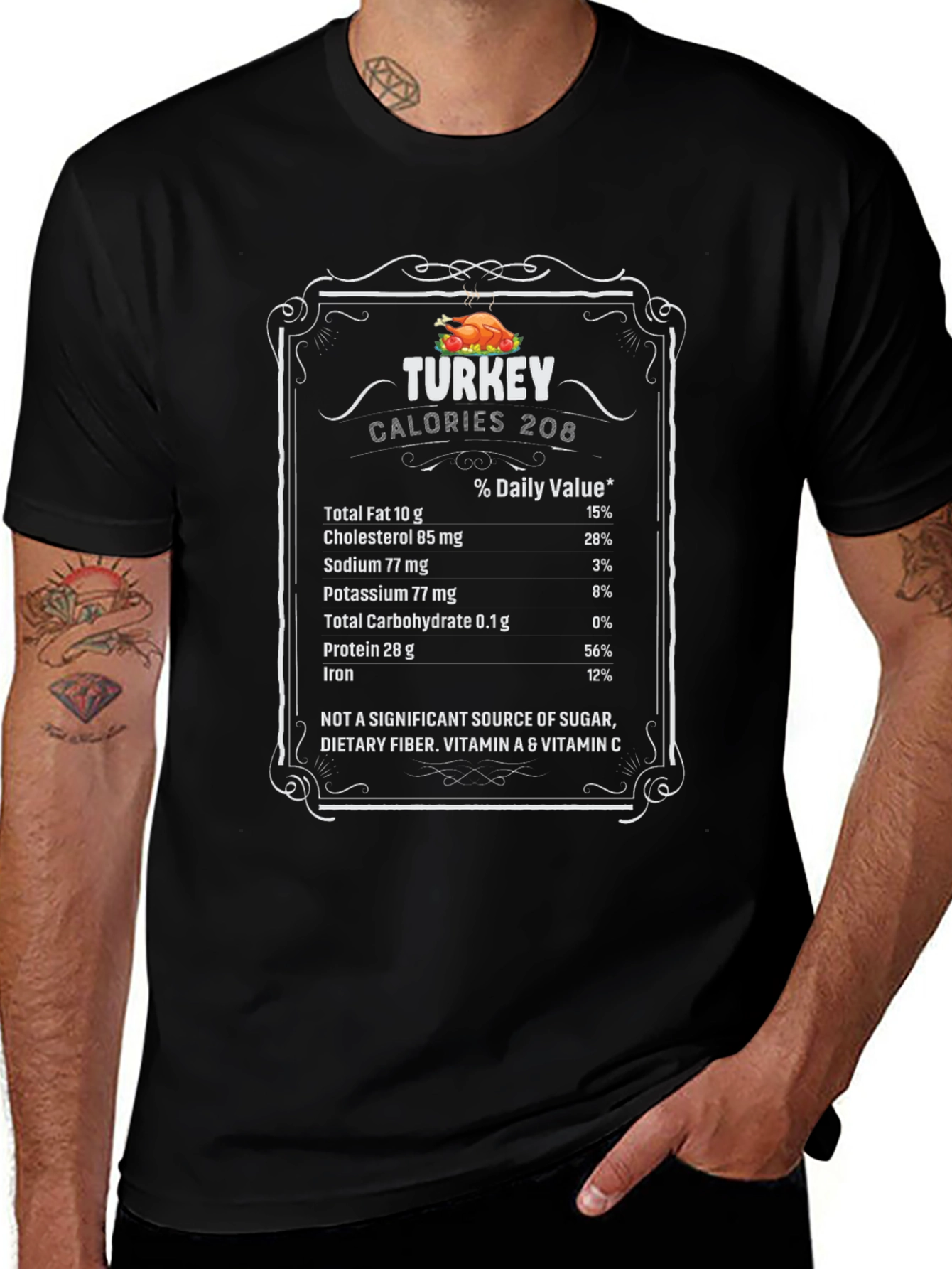 Turkey Nutrition Facts Graphic Tee - Black T-Shirt