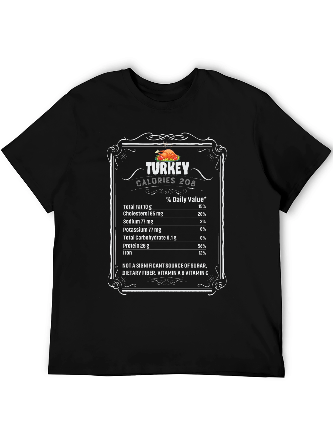 Turkey Nutrition Facts Graphic Tee - Black T-Shirt
