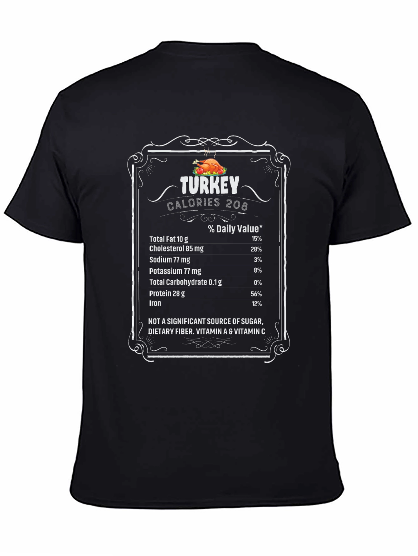 Turkey Nutrition Facts Graphic Tee - Black T-Shirt