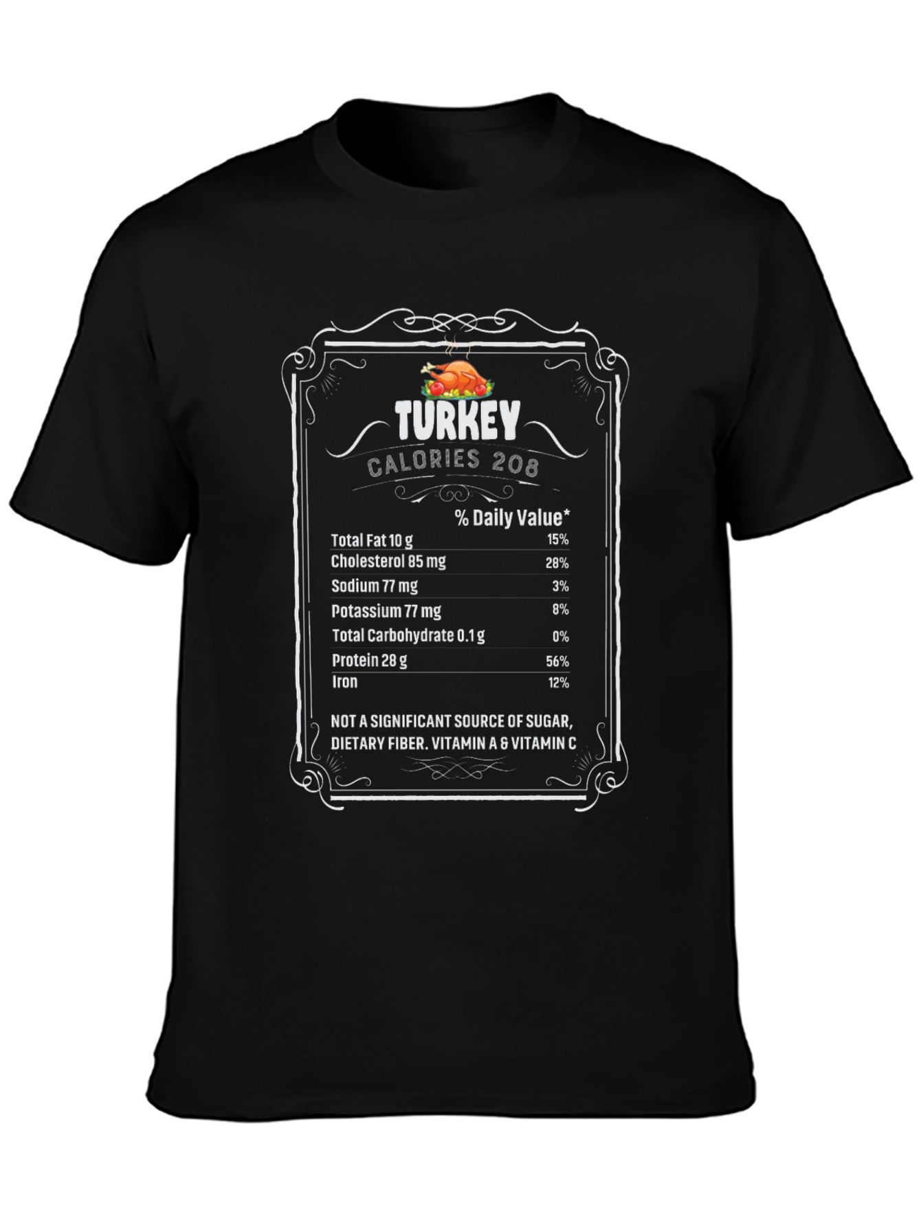 Turkey Nutrition Facts Graphic Tee - Black T-Shirt