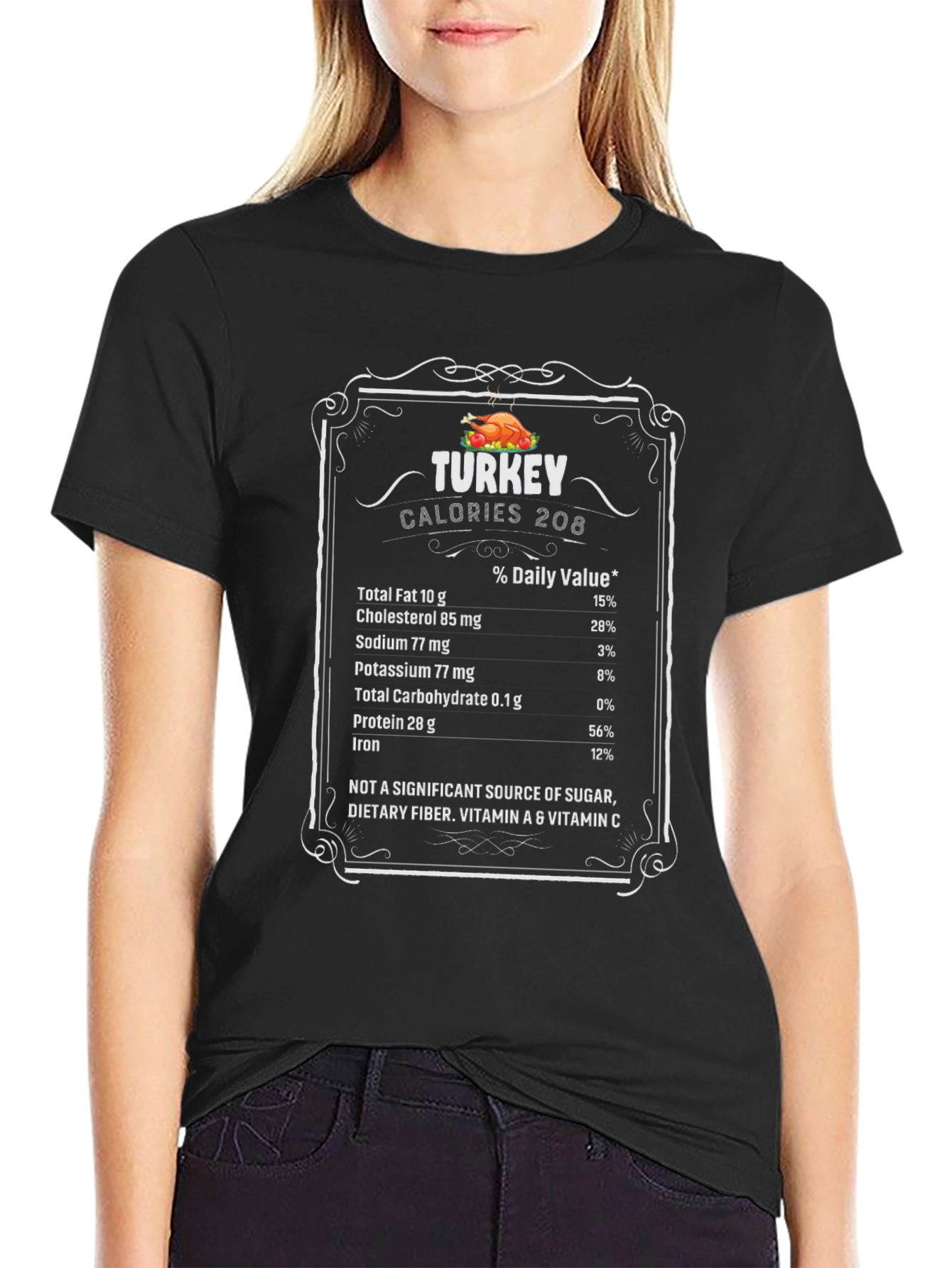 Turkey Nutrition Facts Graphic Tee - Black T-Shirt