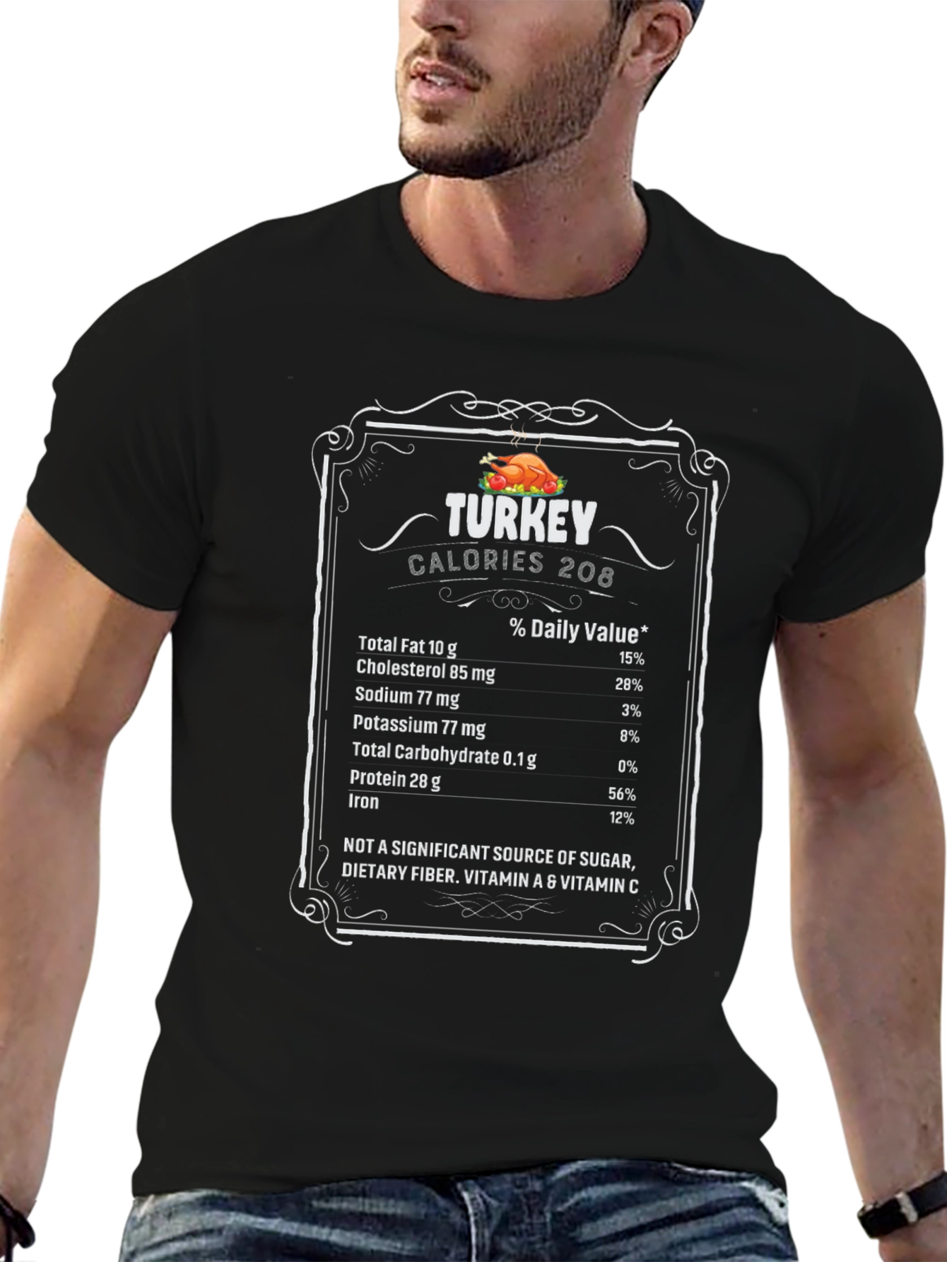 Turkey Nutrition Facts Graphic Tee - Black T-Shirt