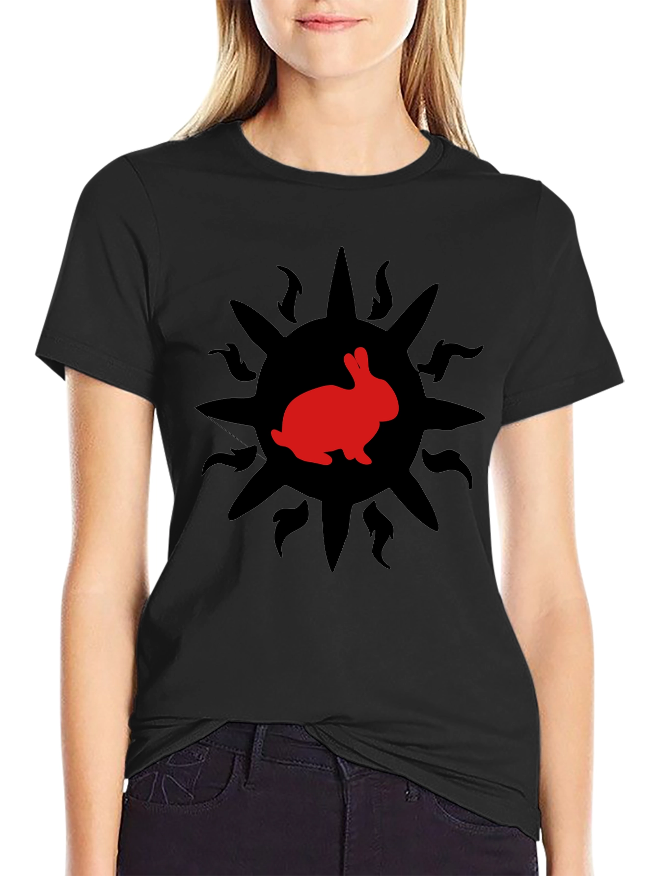 Rabbit Sun Graphic Tee - Trendy Black T-Shirt