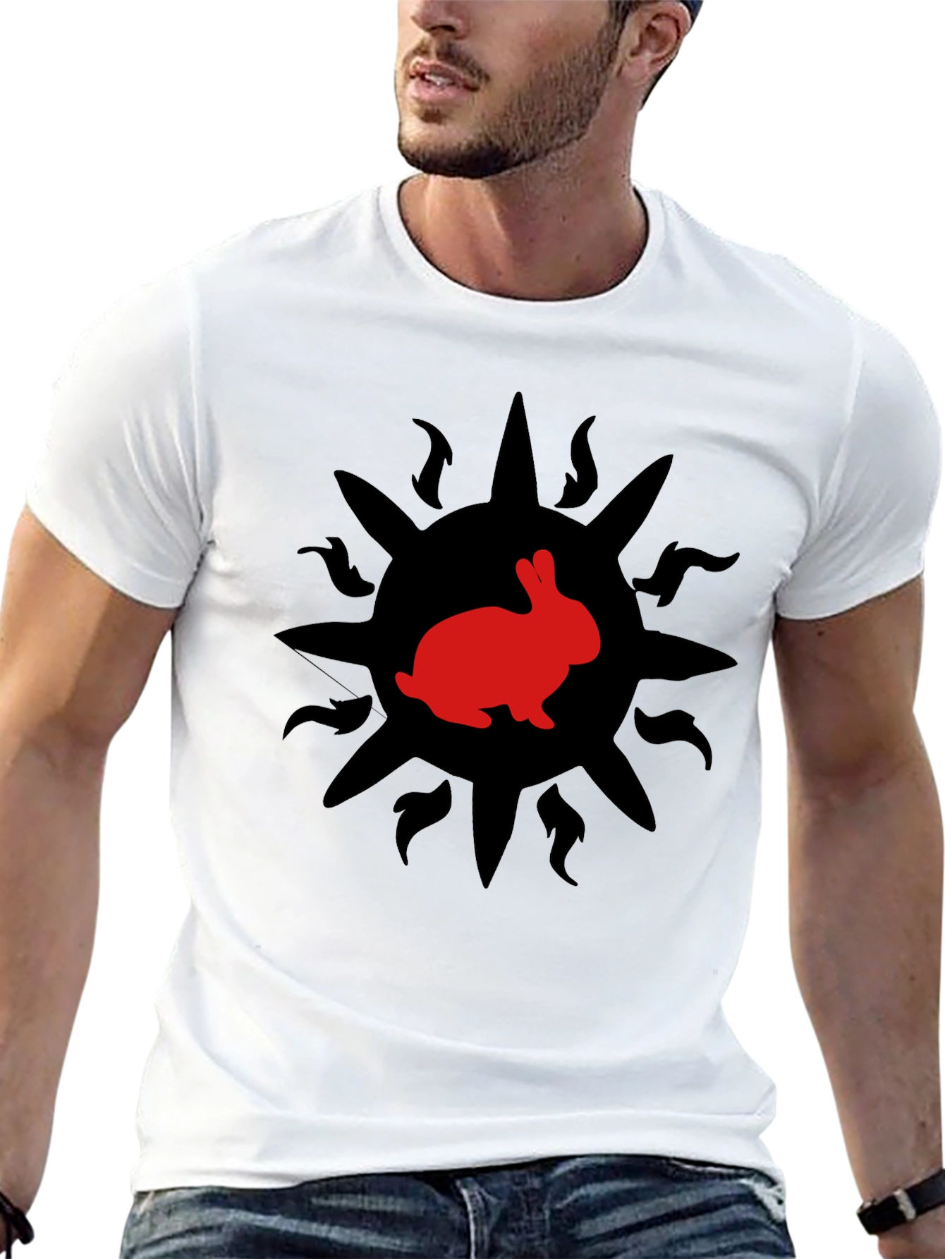 Rabbit Sun Graphic Tee - Trendy Black T-Shirt