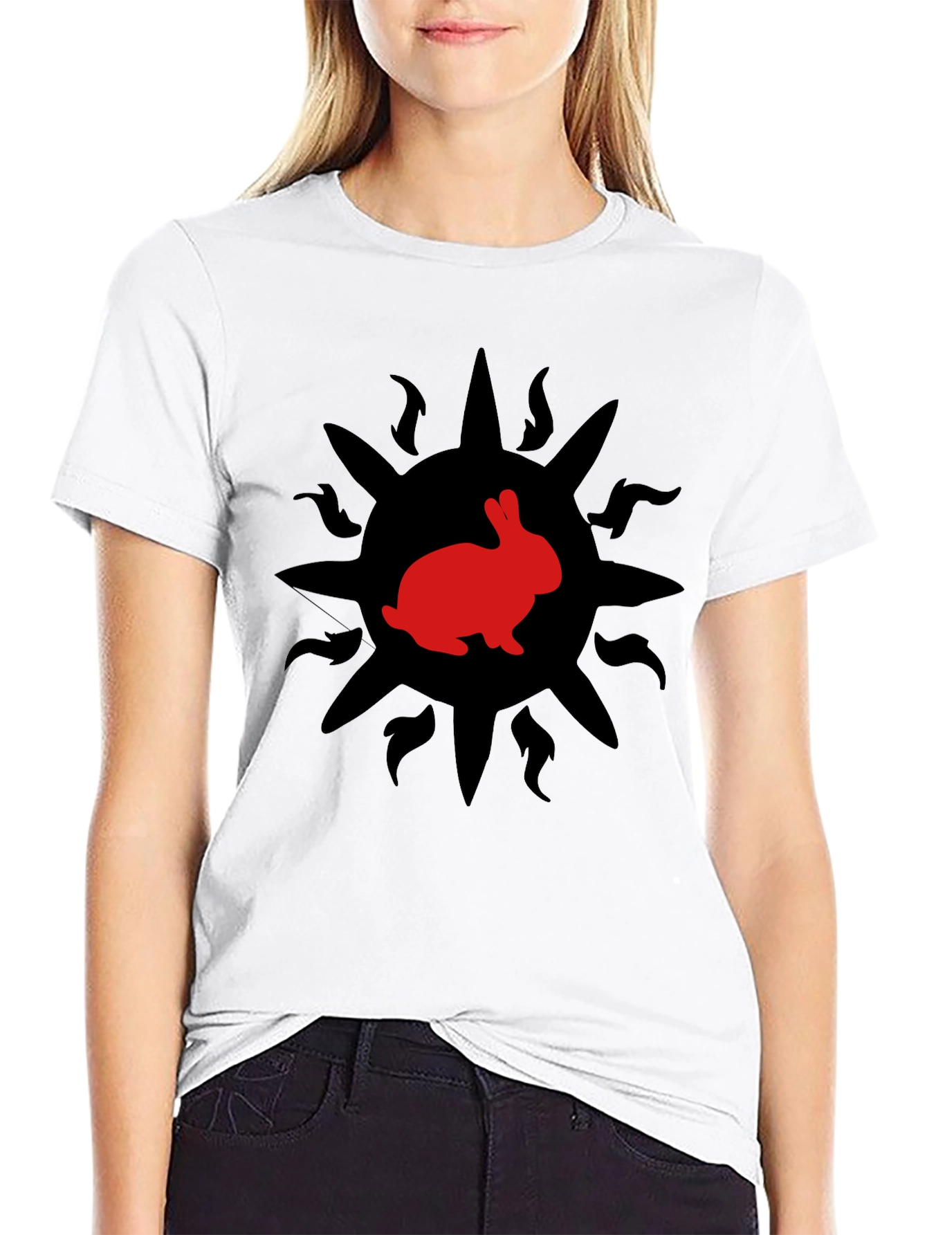 Rabbit Sun Graphic Tee - Trendy Black T-Shirt