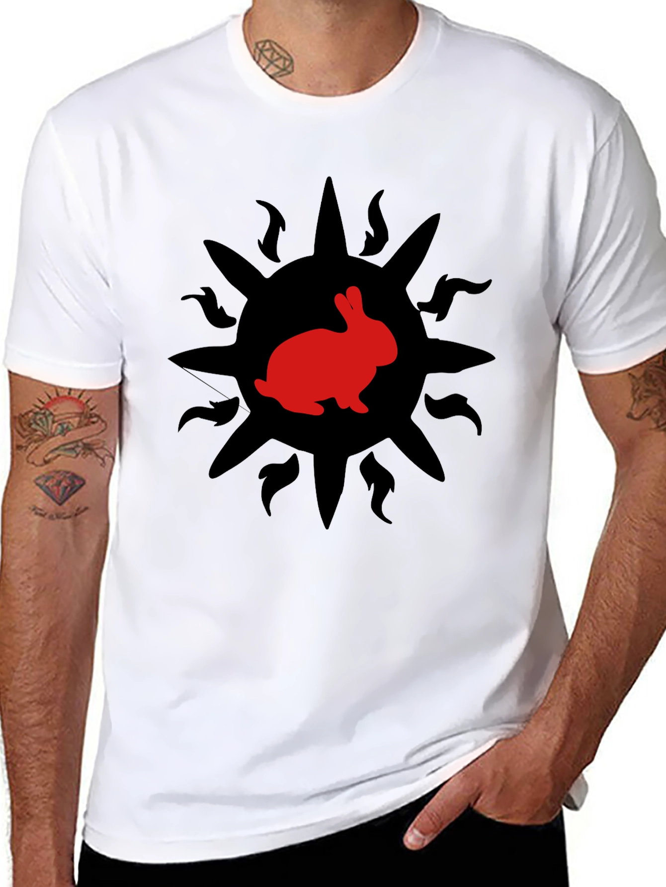 Rabbit Sun Graphic Tee - Trendy Black T-Shirt