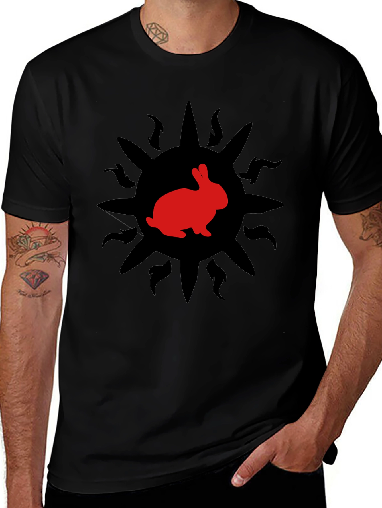 Rabbit Sun Graphic Tee - Trendy Black T-Shirt