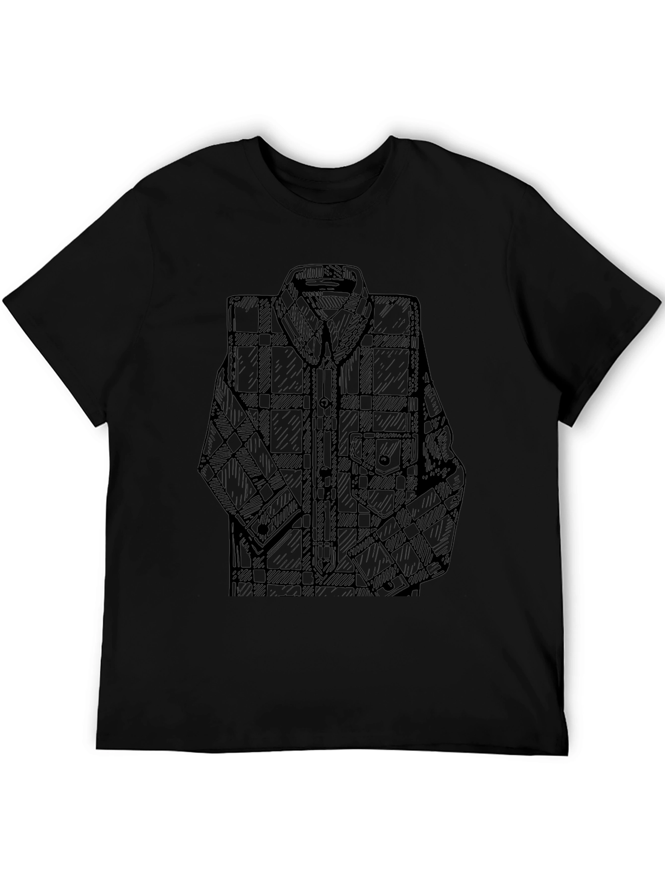Mens Black T-Shirt with Plaid Shirt Graphic