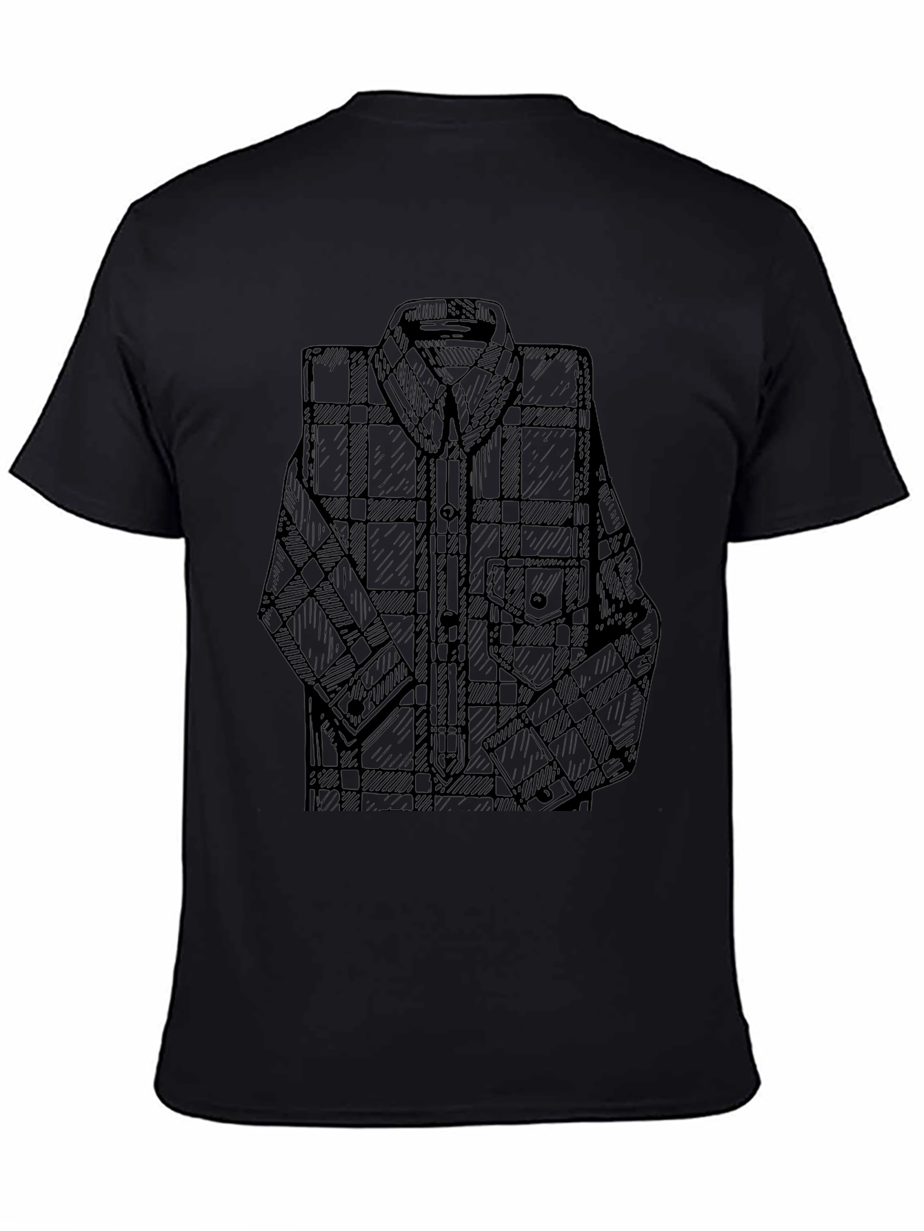 Mens Black T-Shirt with Plaid Shirt Graphic