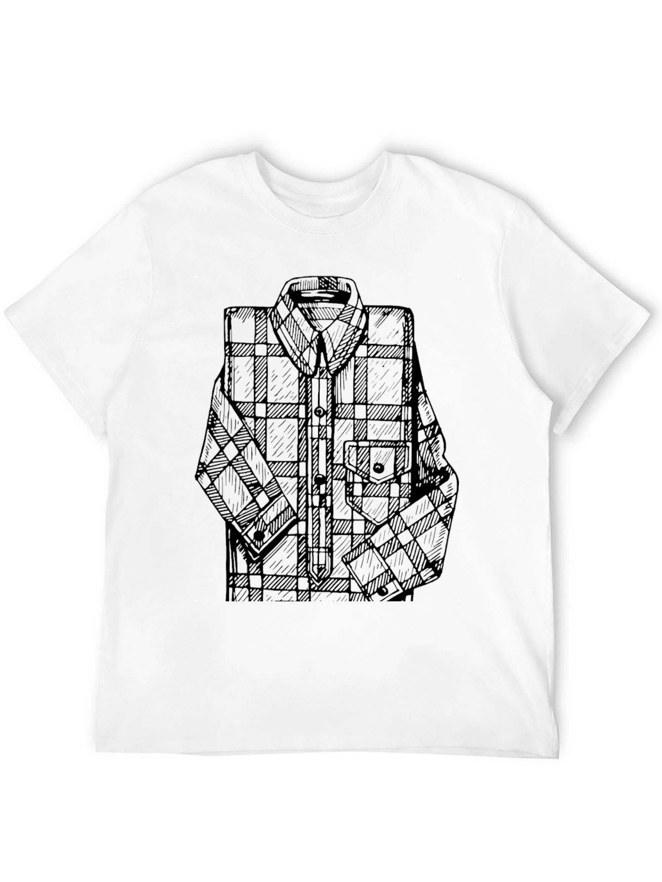 Mens Black T-Shirt with Plaid Shirt Graphic