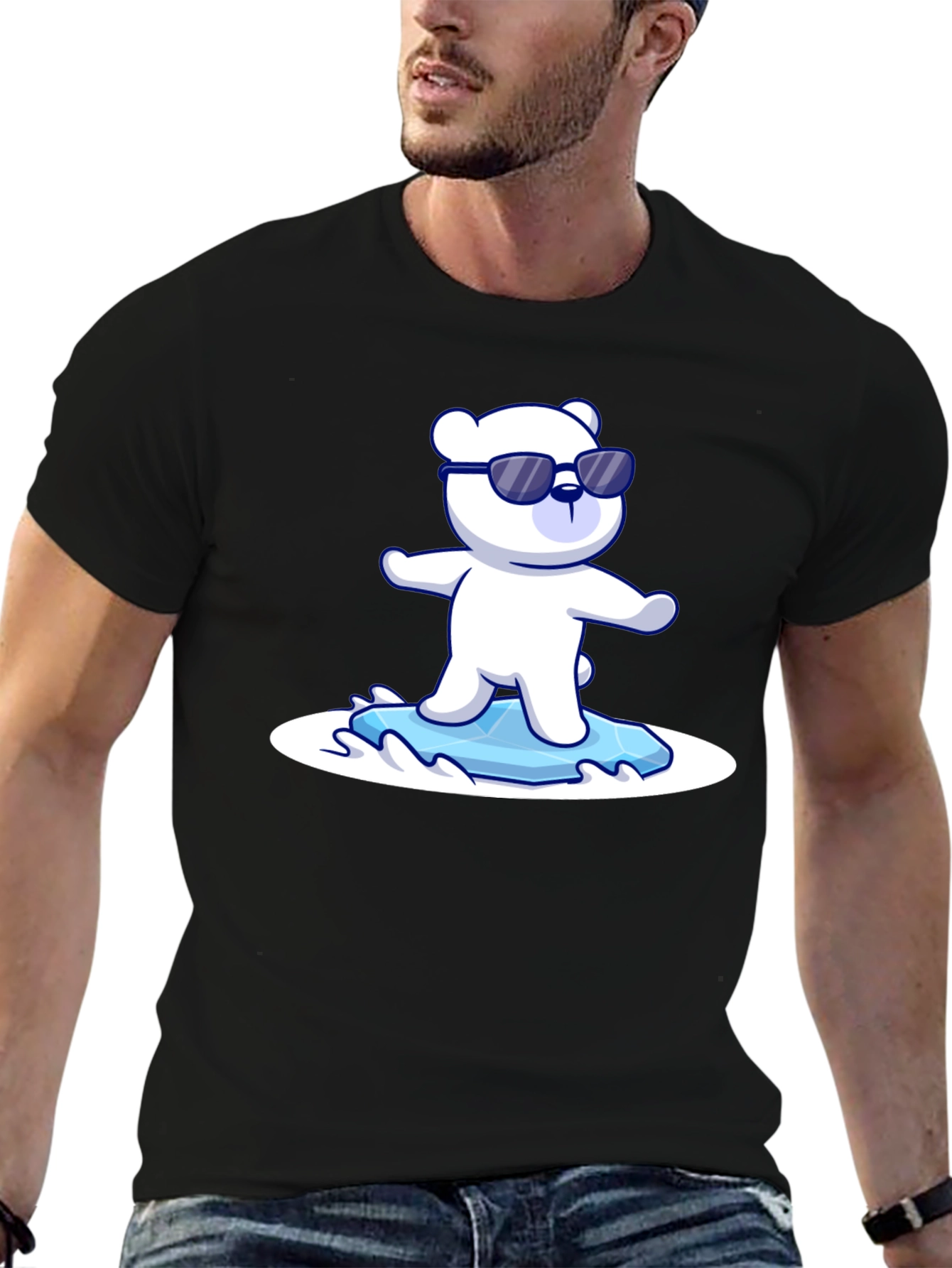 Cool Polar Bear Graphic Tee - Black Cotton T-Shirt